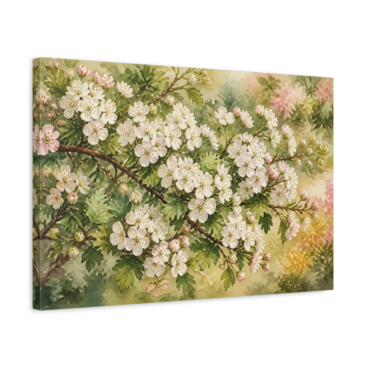 Side Mockup 3. Floral Hawthorn Branch shown as canvas print