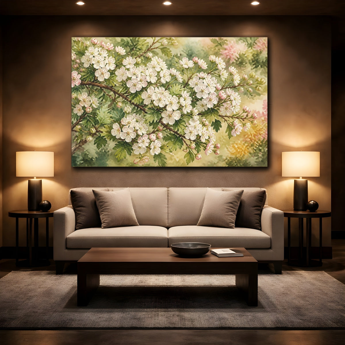 Mockup 2. Floral Hawthorn Branch shown as canvas print