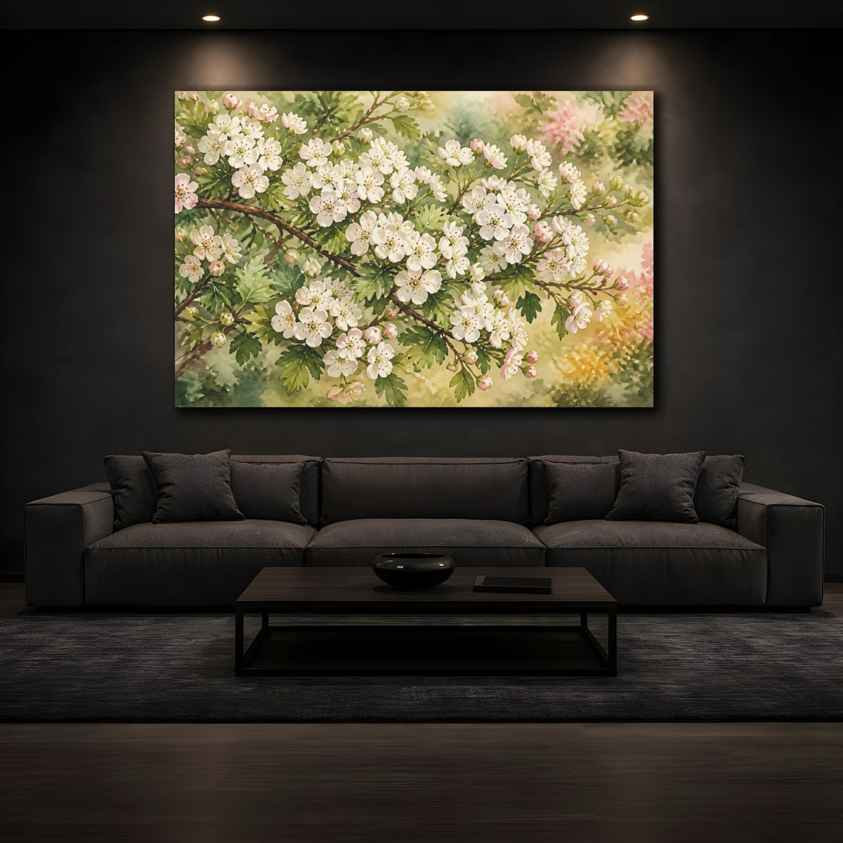 Mockup 3. Floral Hawthorn Branch shown as canvas print