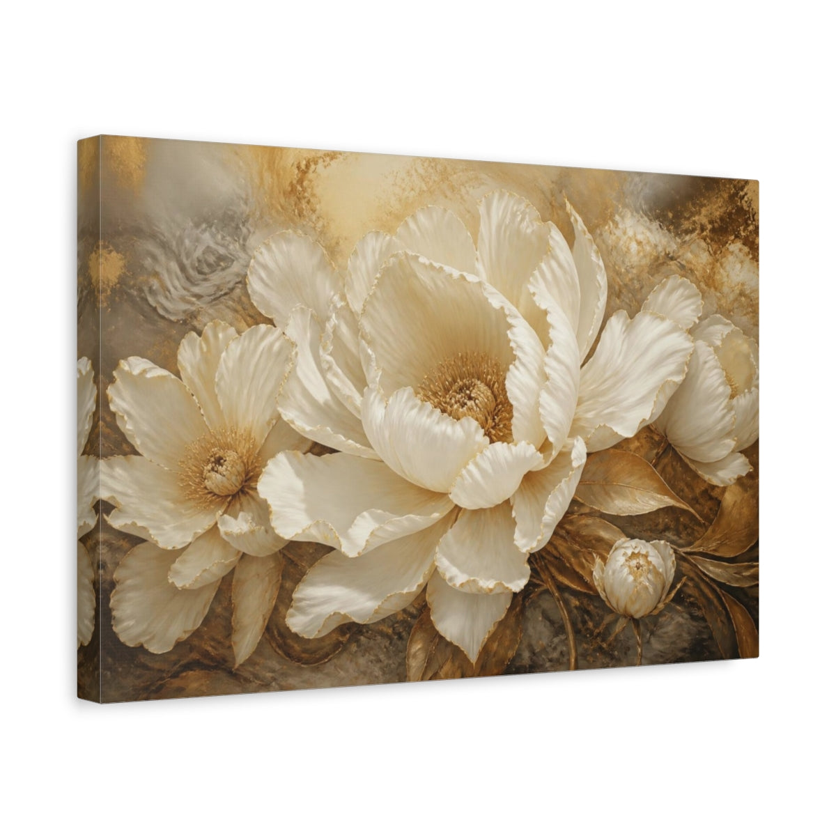Side Mockup 4. Floral Ivory Peony Bloom shown as canvas print