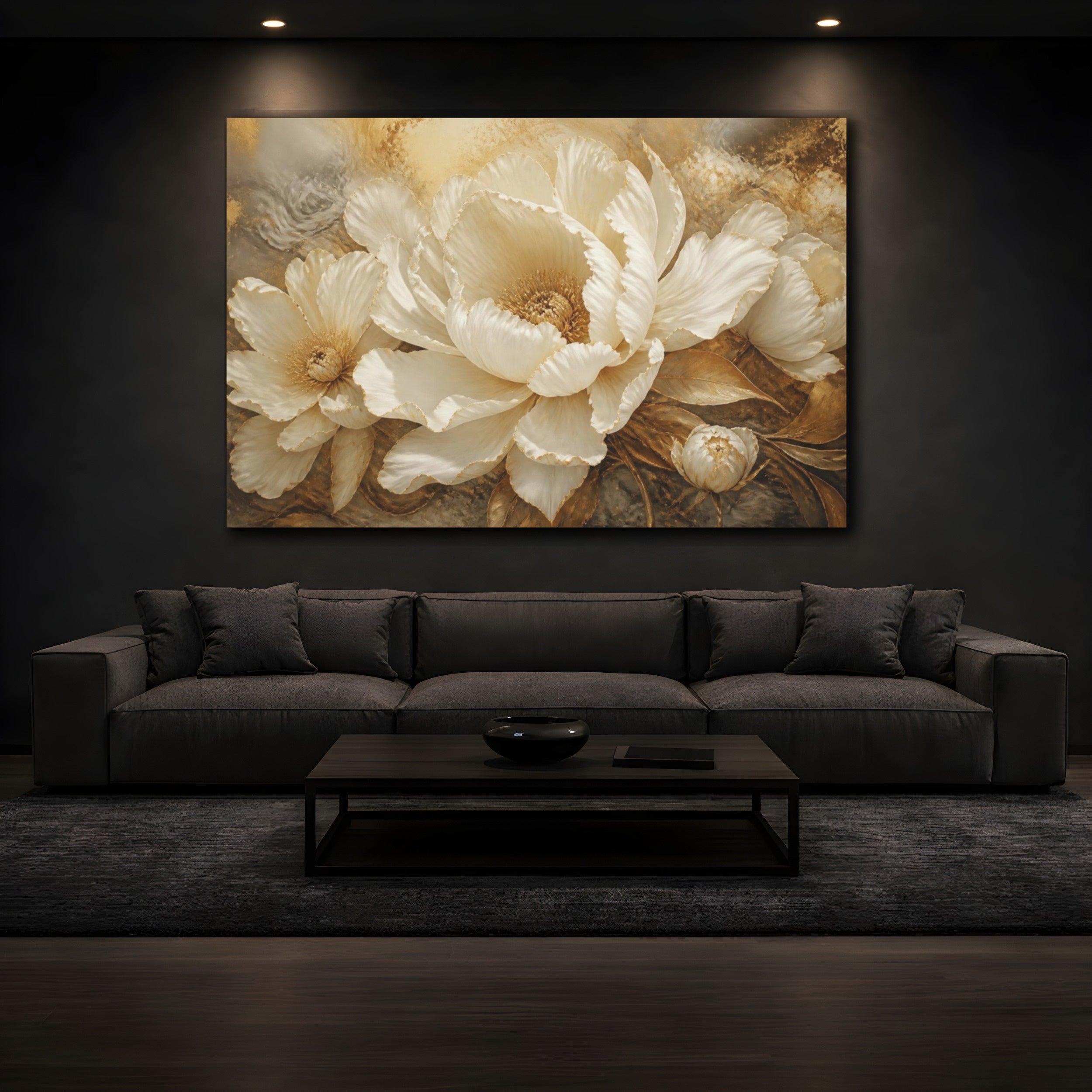 Mockup 3. Floral Ivory Peony Bloom shown as canvas print