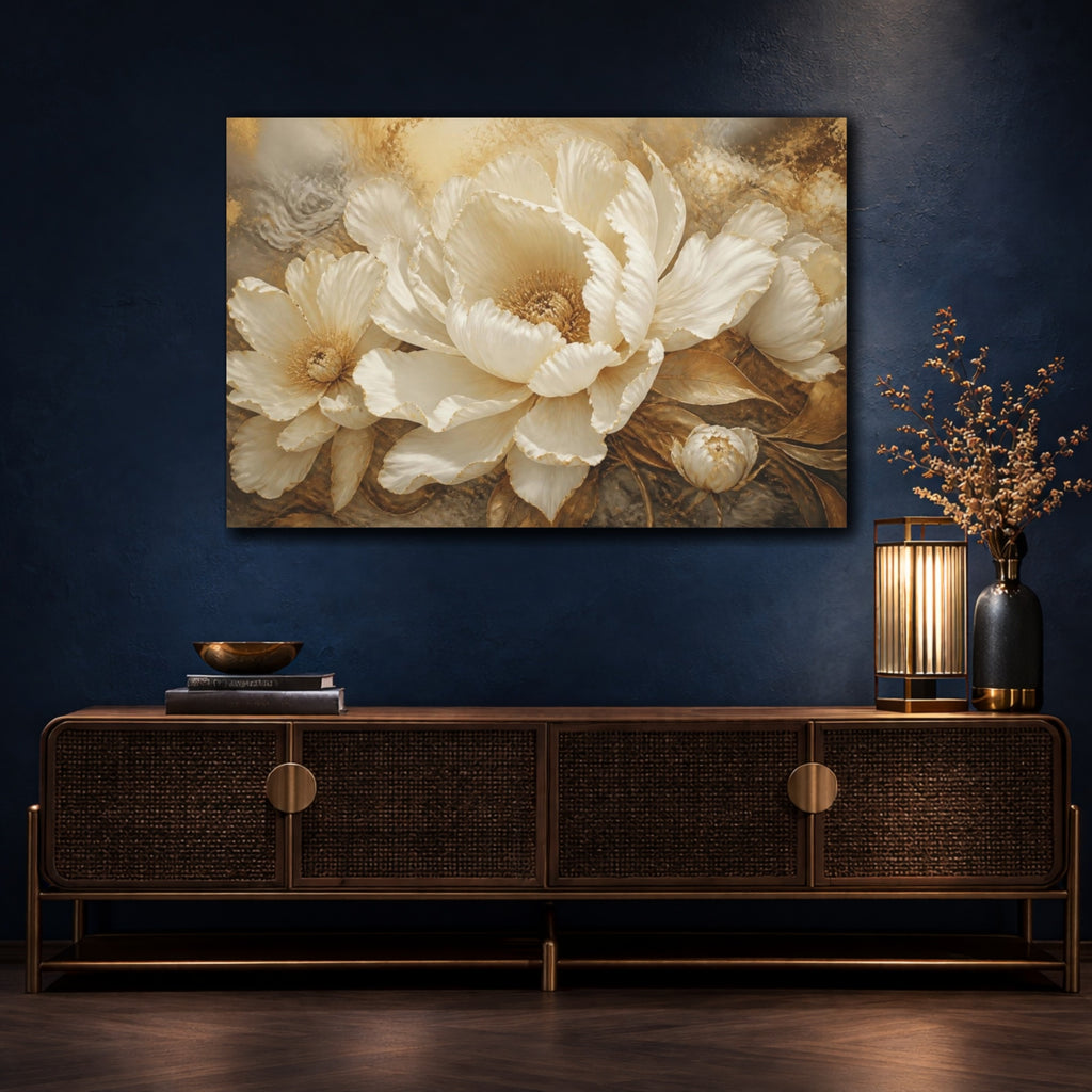 Mockup 4. Floral Ivory Peony Bloom shown as canvas print