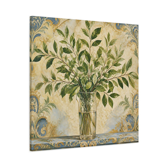 Main Mockup. Floral Leafy Stems In Vase shown as canvas print
