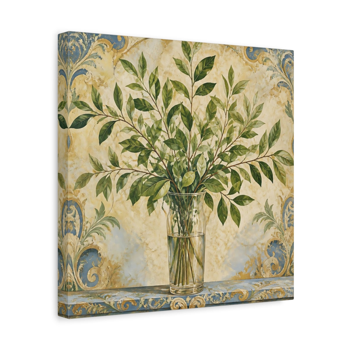 Side Mockup 7. Floral Leafy Stems In Vase shown as canvas print