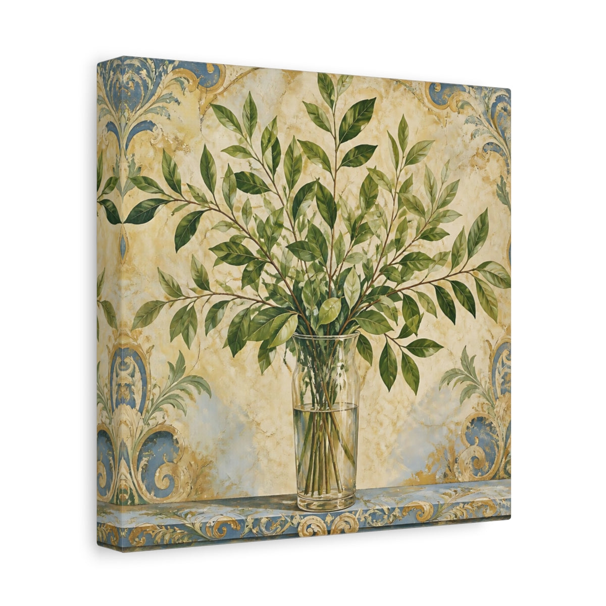 Side Mockup 9. Floral Leafy Stems In Vase shown as canvas print