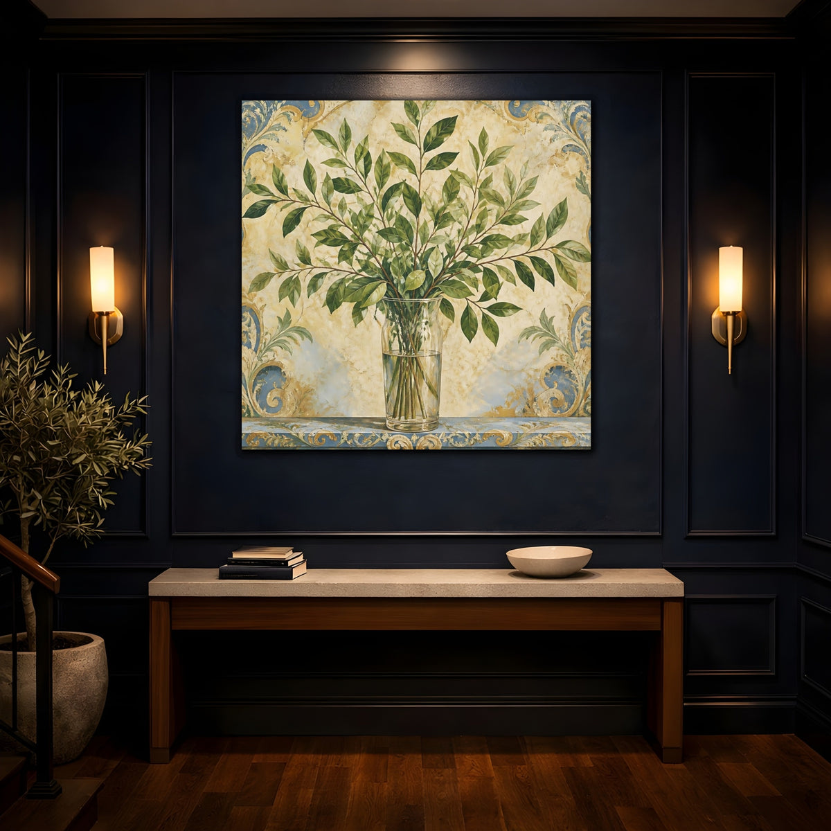 Mockup 4. Floral Leafy Stems In Vase shown as canvas print