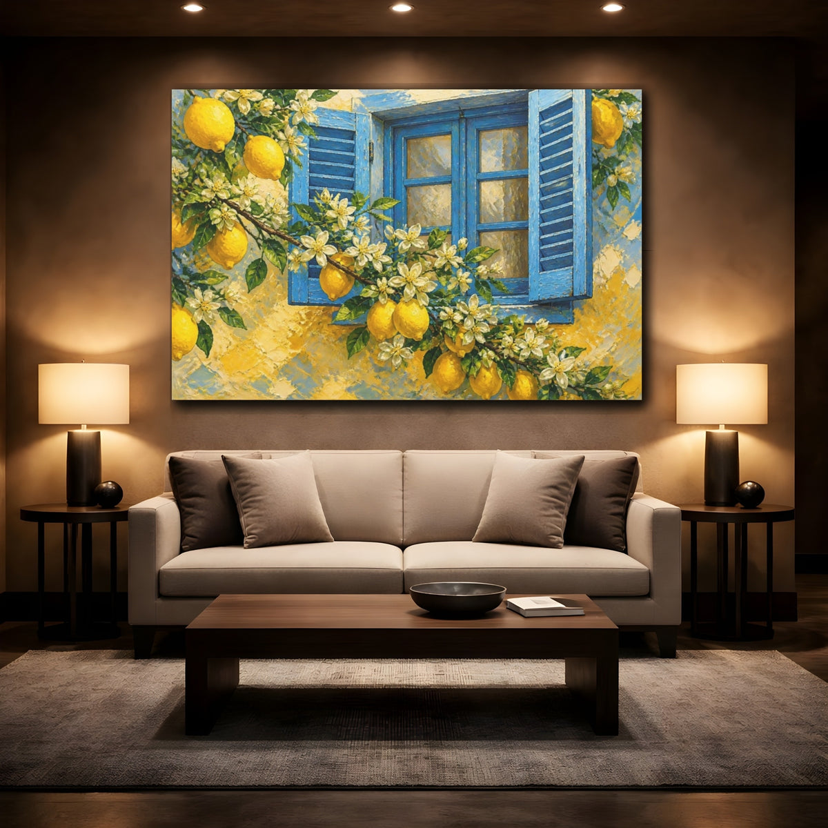 Mockup 2. Floral Lemon Window shown as canvas print