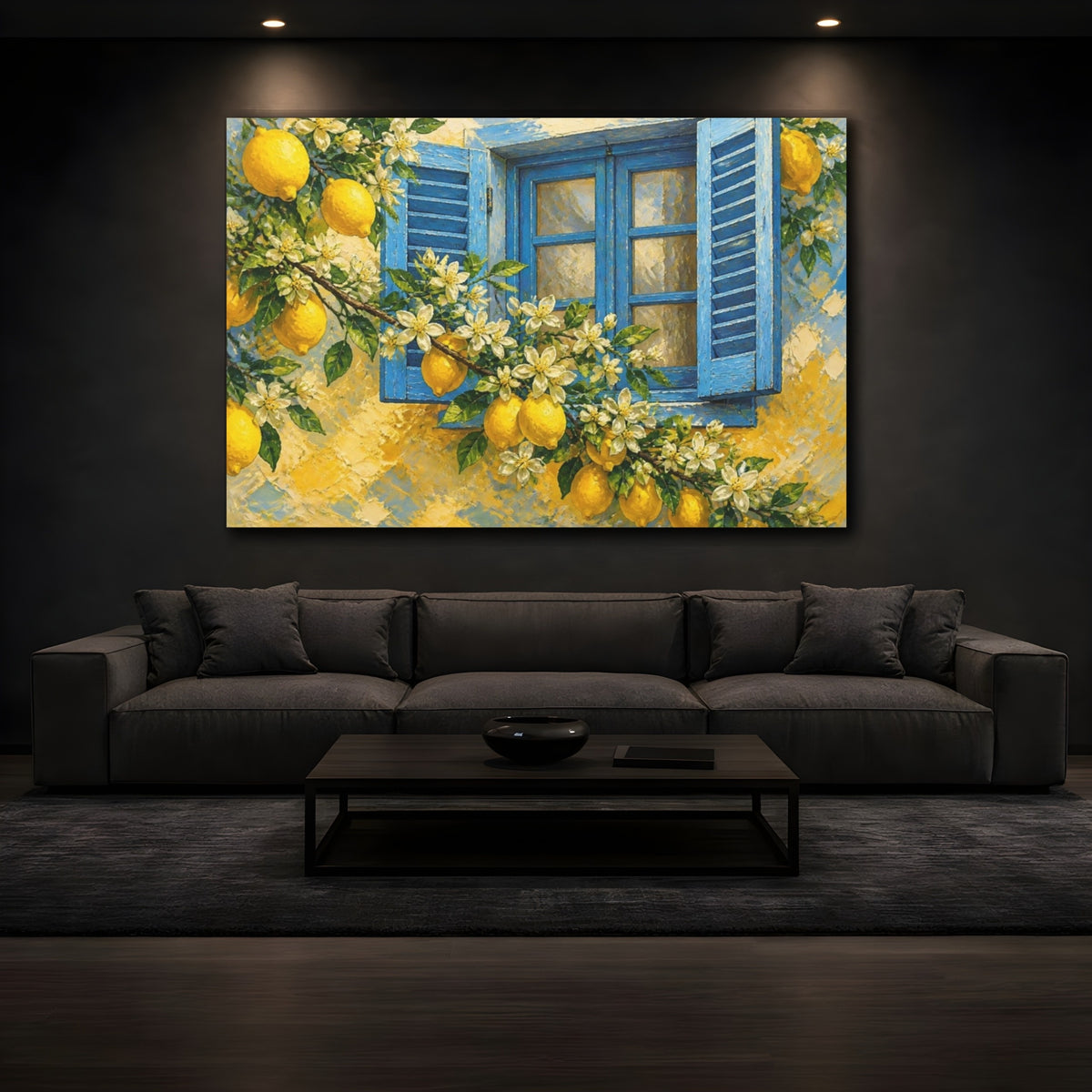 Mockup 3. Floral Lemon Window shown as canvas print