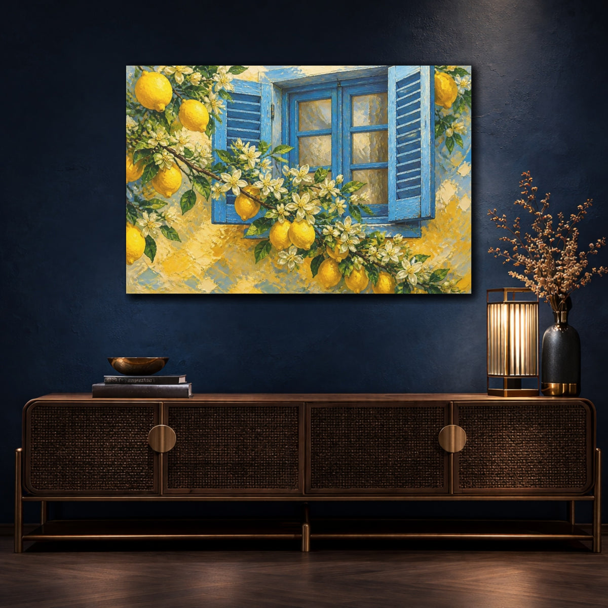 Mockup 4. Floral Lemon Window shown as canvas print