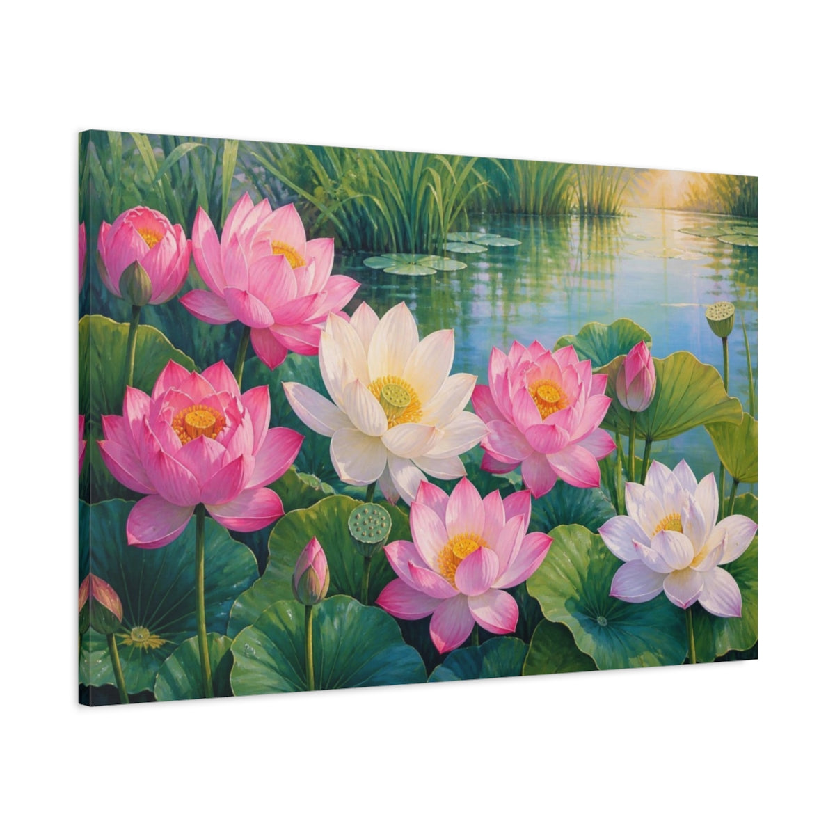 Main Mockup. Floral Lotus Pond shown as canvas print