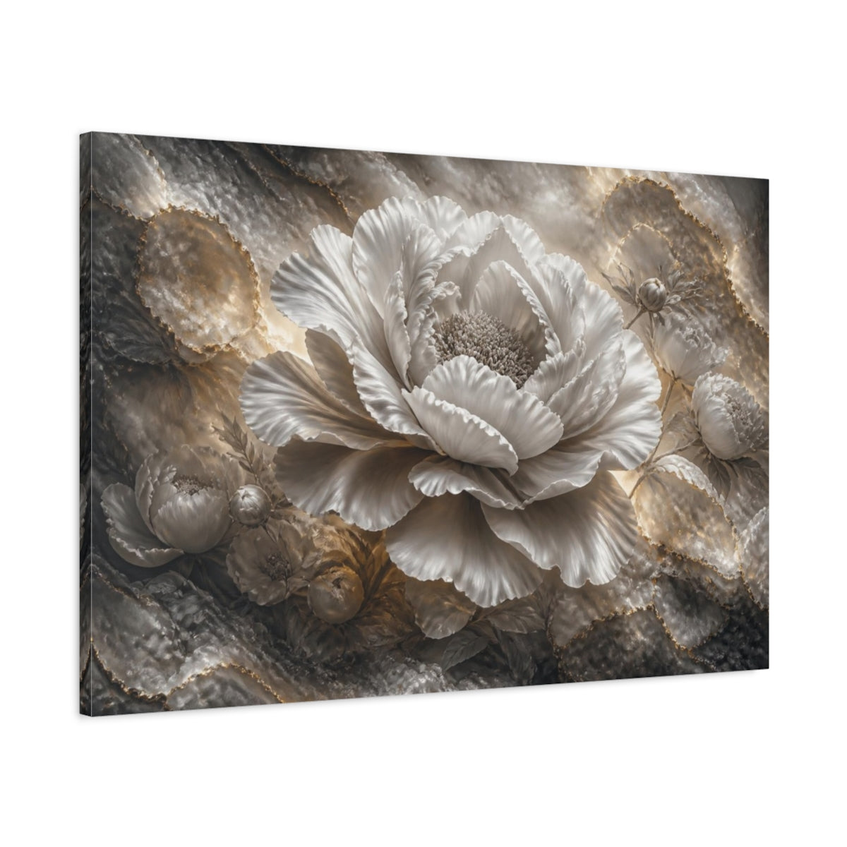 Main Mockup. Floral Peony Sculpture shown as canvas print