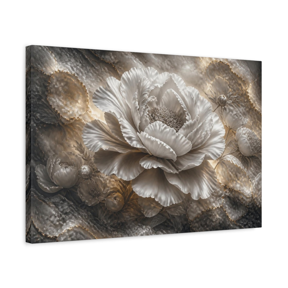 Side Mockup 3. Floral Peony Sculpture shown as canvas print