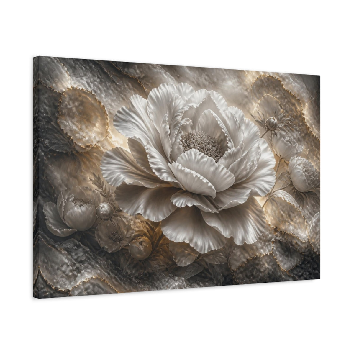 Side Mockup 2. Floral Peony Sculpture shown as canvas print