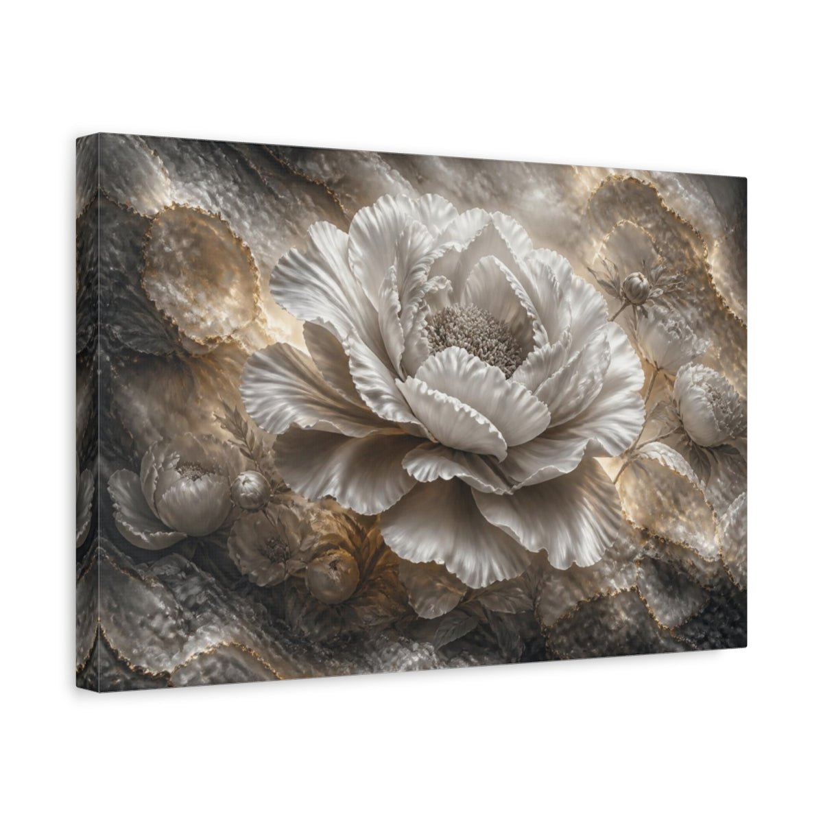 Side Mockup 4. Floral Peony Sculpture shown as canvas print