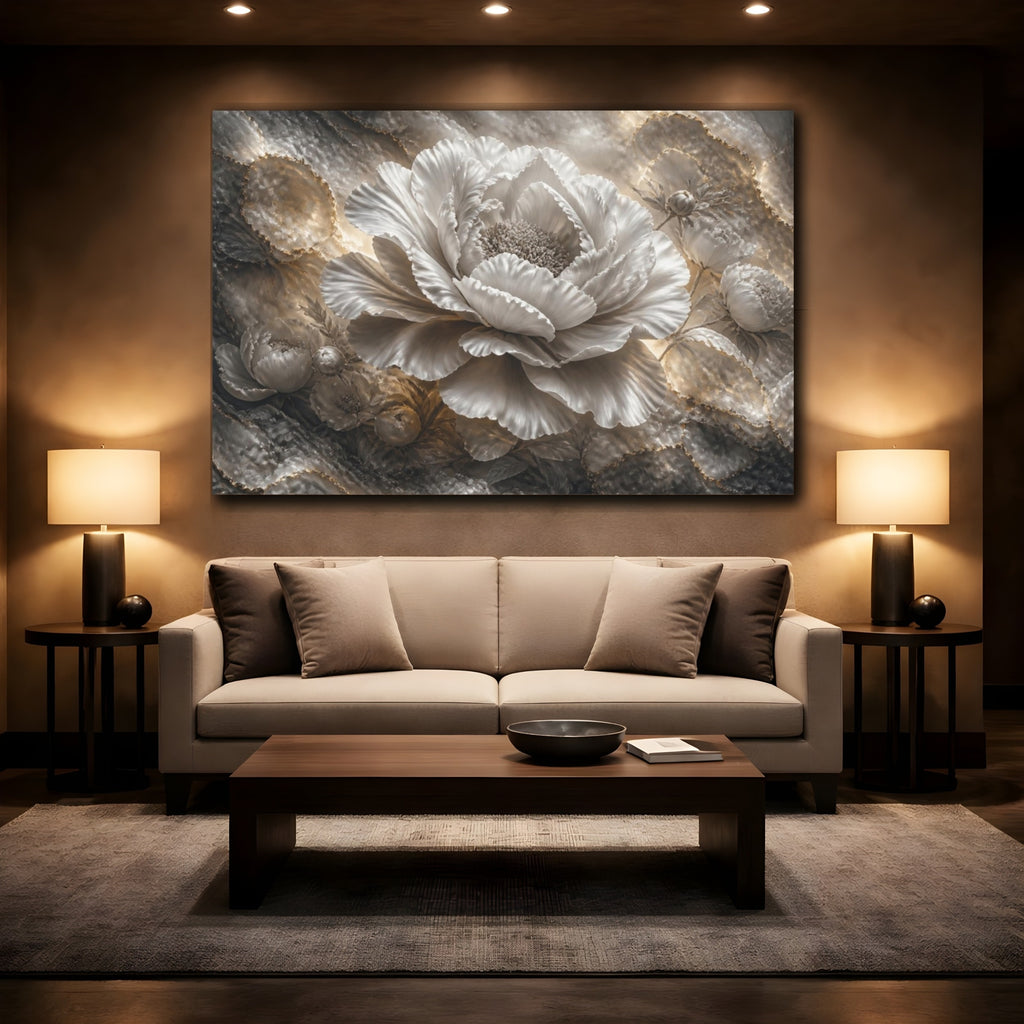 Mockup 2. Floral Peony Sculpture shown as canvas print
