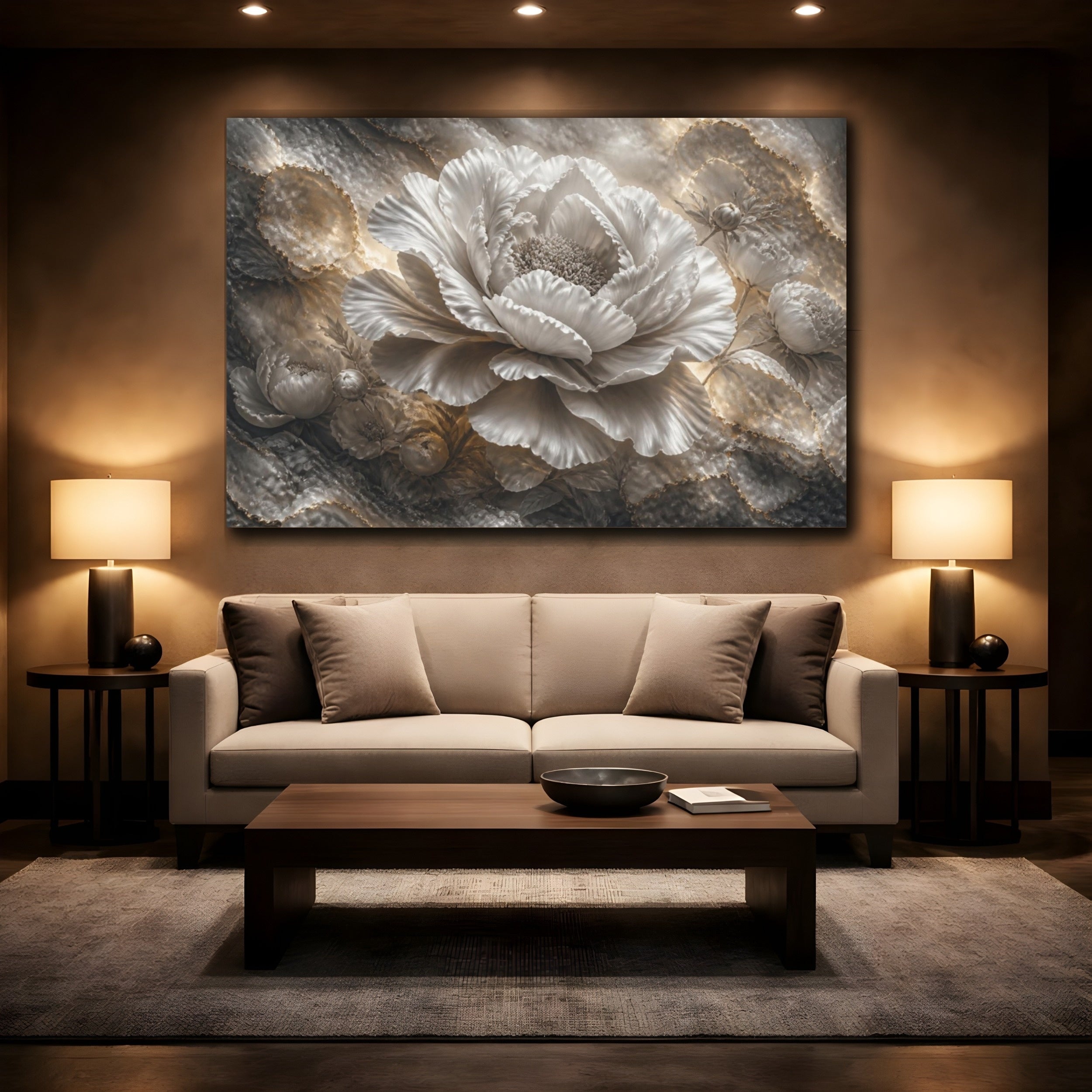 Mockup 2. Floral Peony Sculpture shown as canvas print