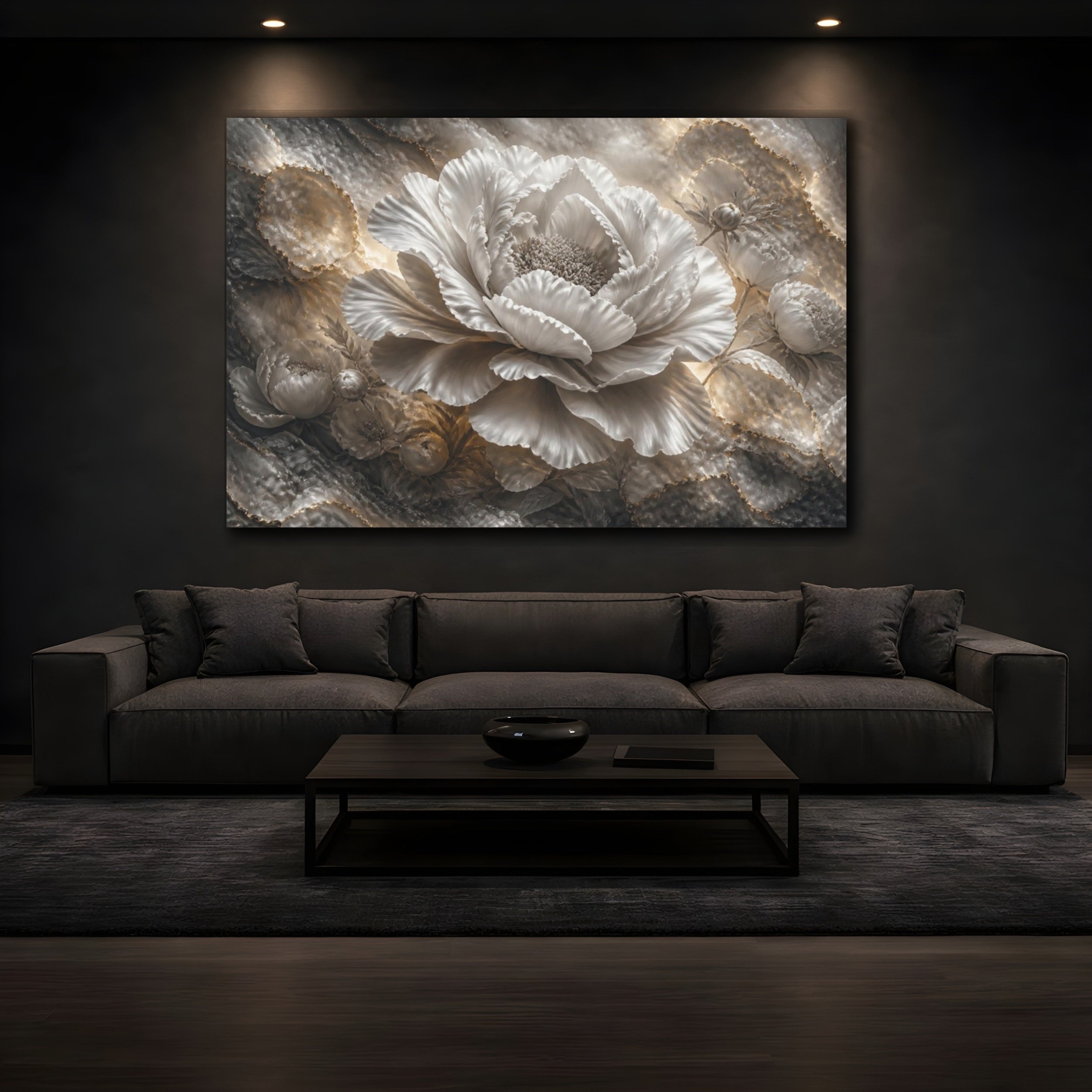 Mockup 3. Floral Peony Sculpture shown as canvas print