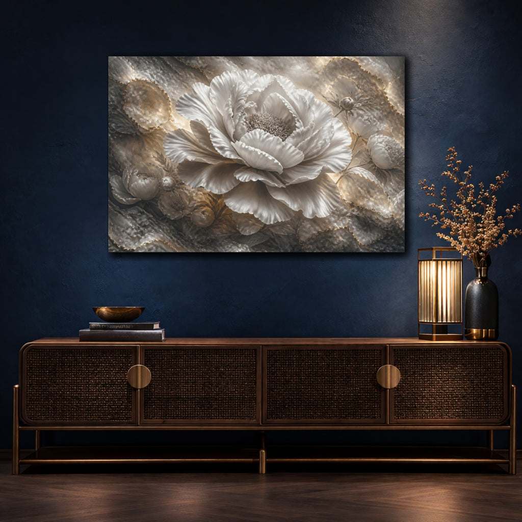 Mockup 4. Floral Peony Sculpture shown as canvas print