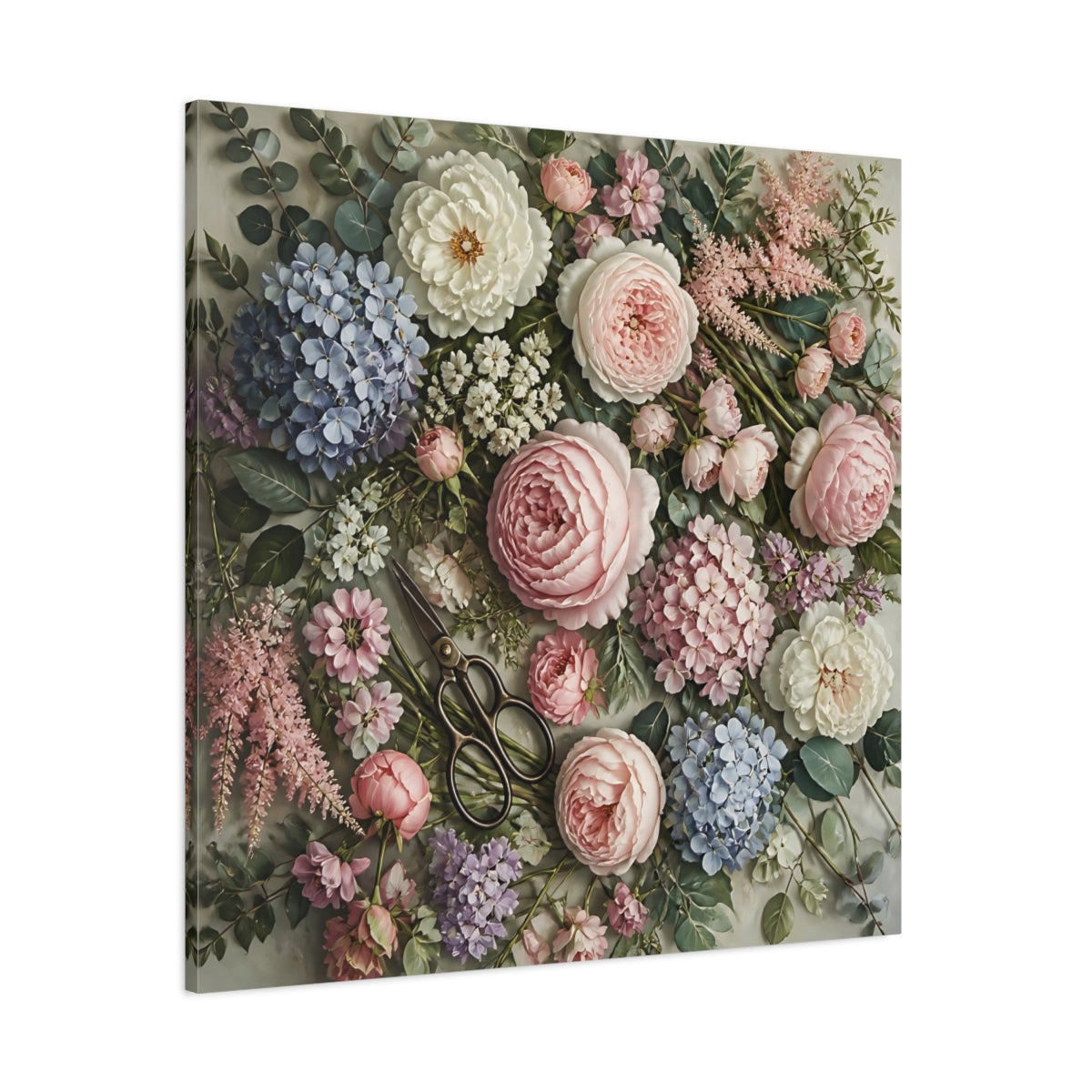 Side Mockup 1. Floral Pink Peonies shown as canvas print