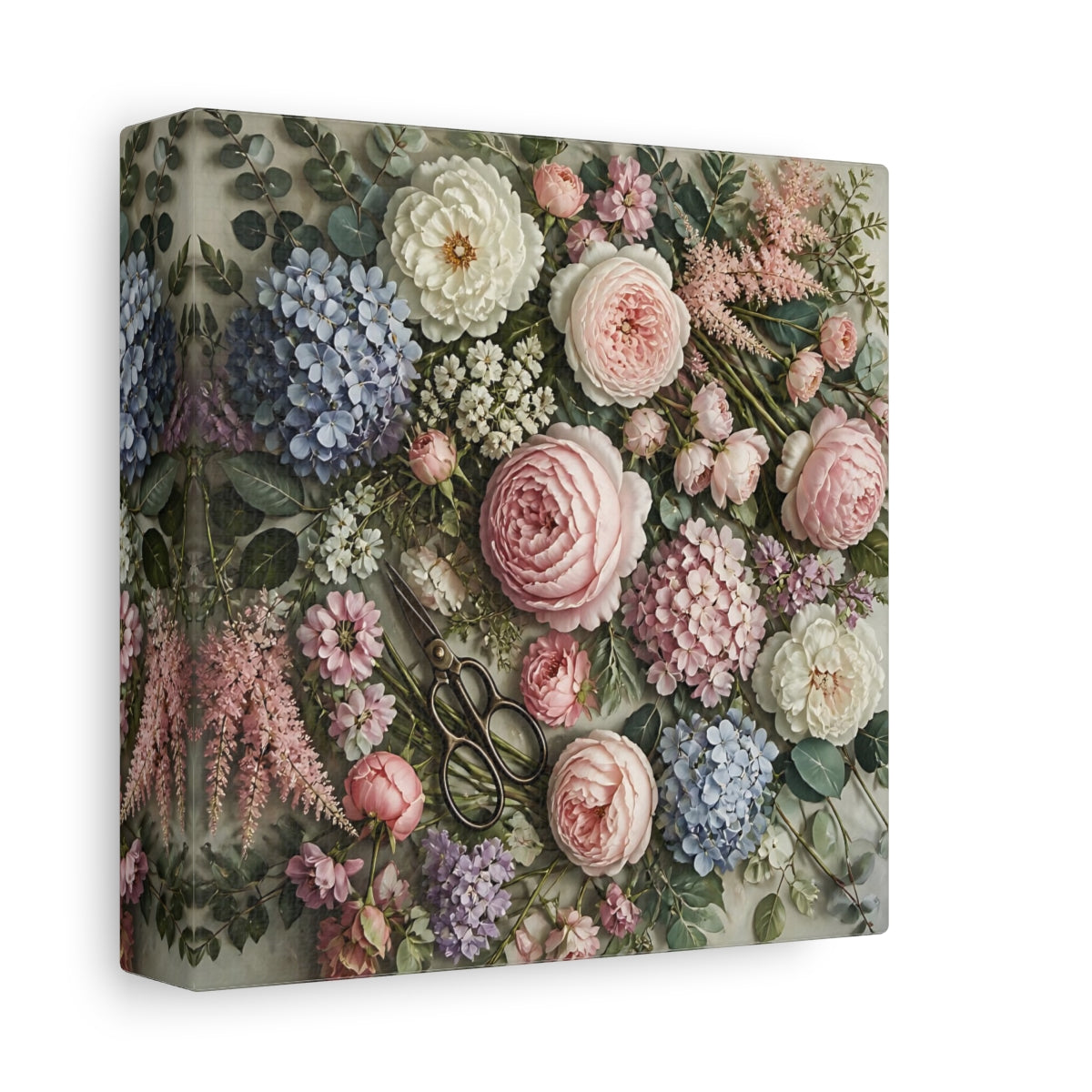 Side Mockup 2. Floral Pink Peonies shown as canvas print