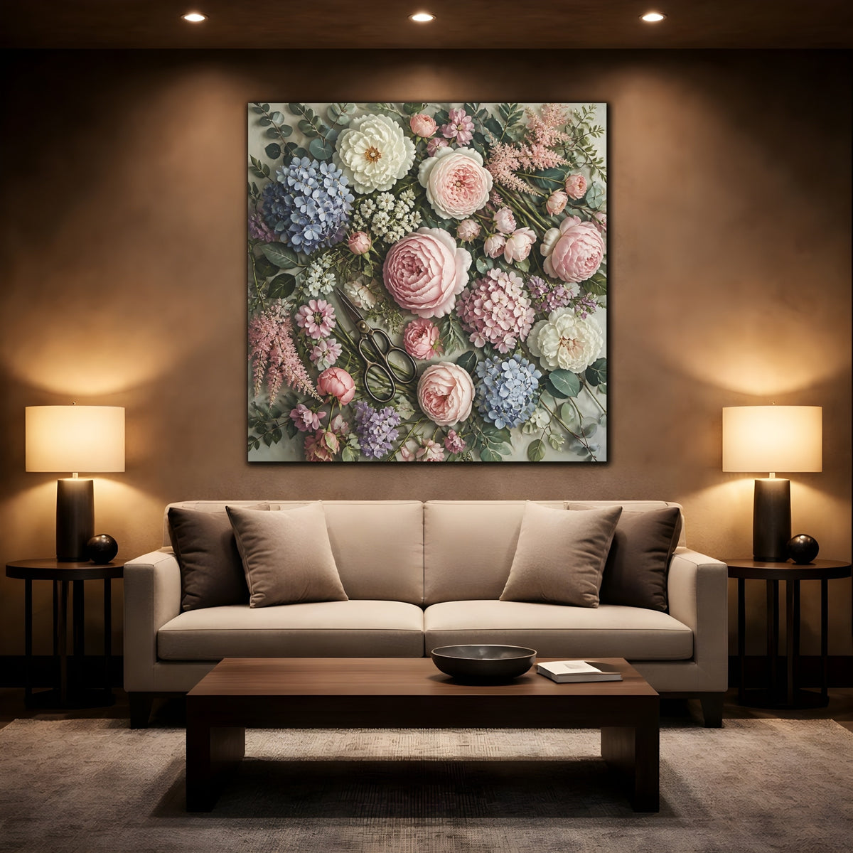 Mockup 2. Floral Pink Peonies shown as canvas print