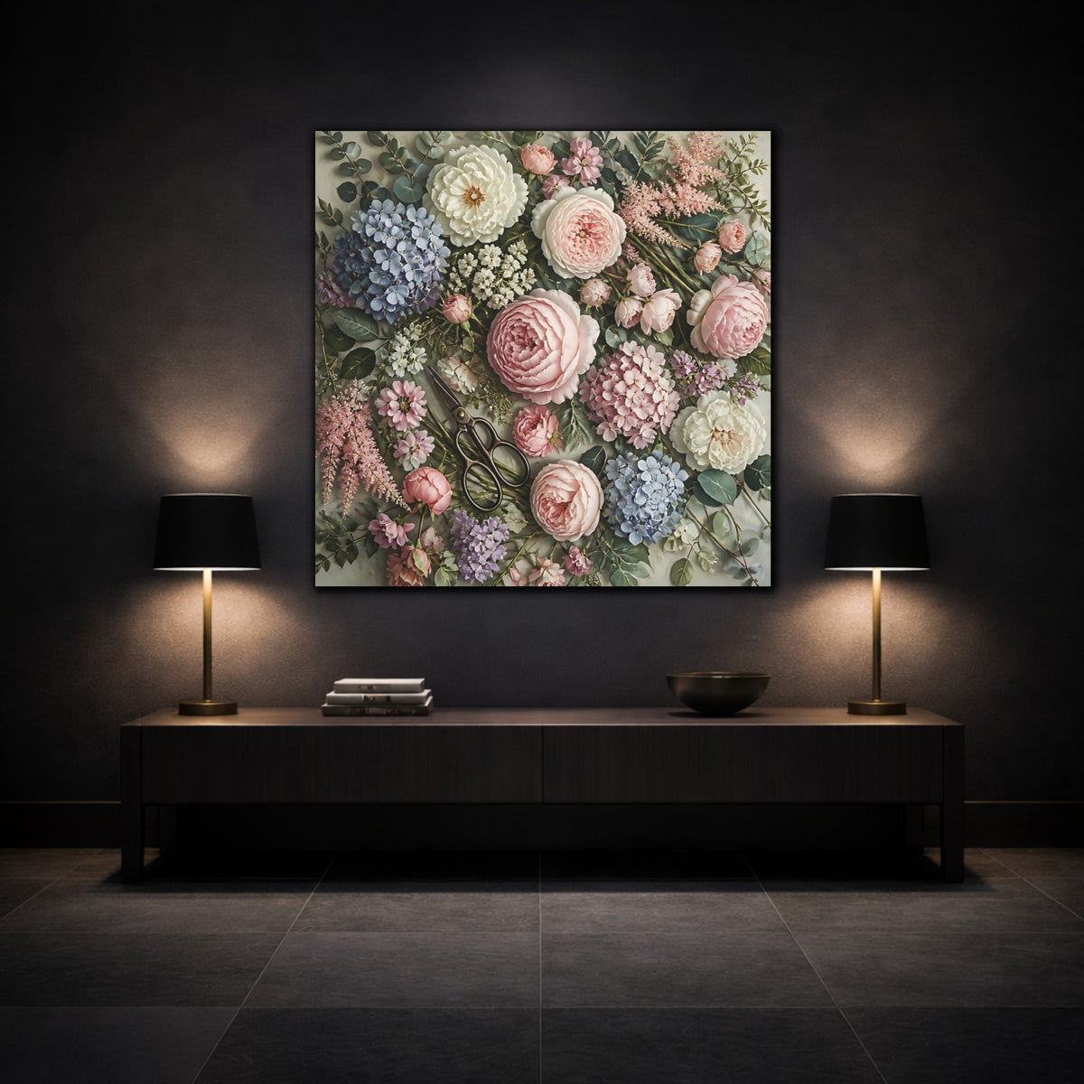 Mockup 3. Floral Pink Peonies shown as canvas print
