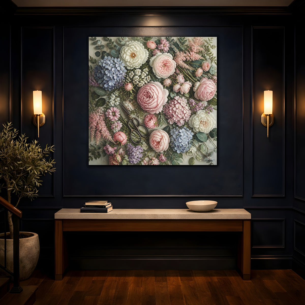 Mockup 4. Floral Pink Peonies shown as canvas print