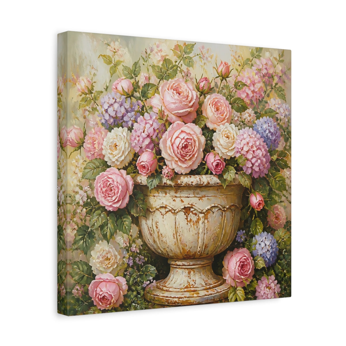 Side Mockup 7. Floral Pink Rose Urn shown as canvas print