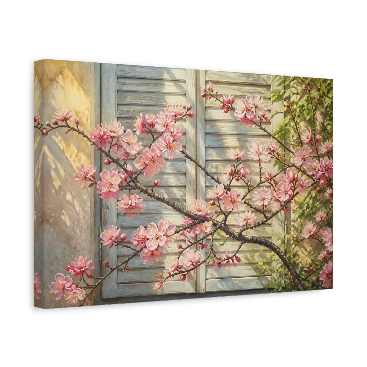 Side Mockup 4. Floral Plum Blossom Branch shown as canvas print
