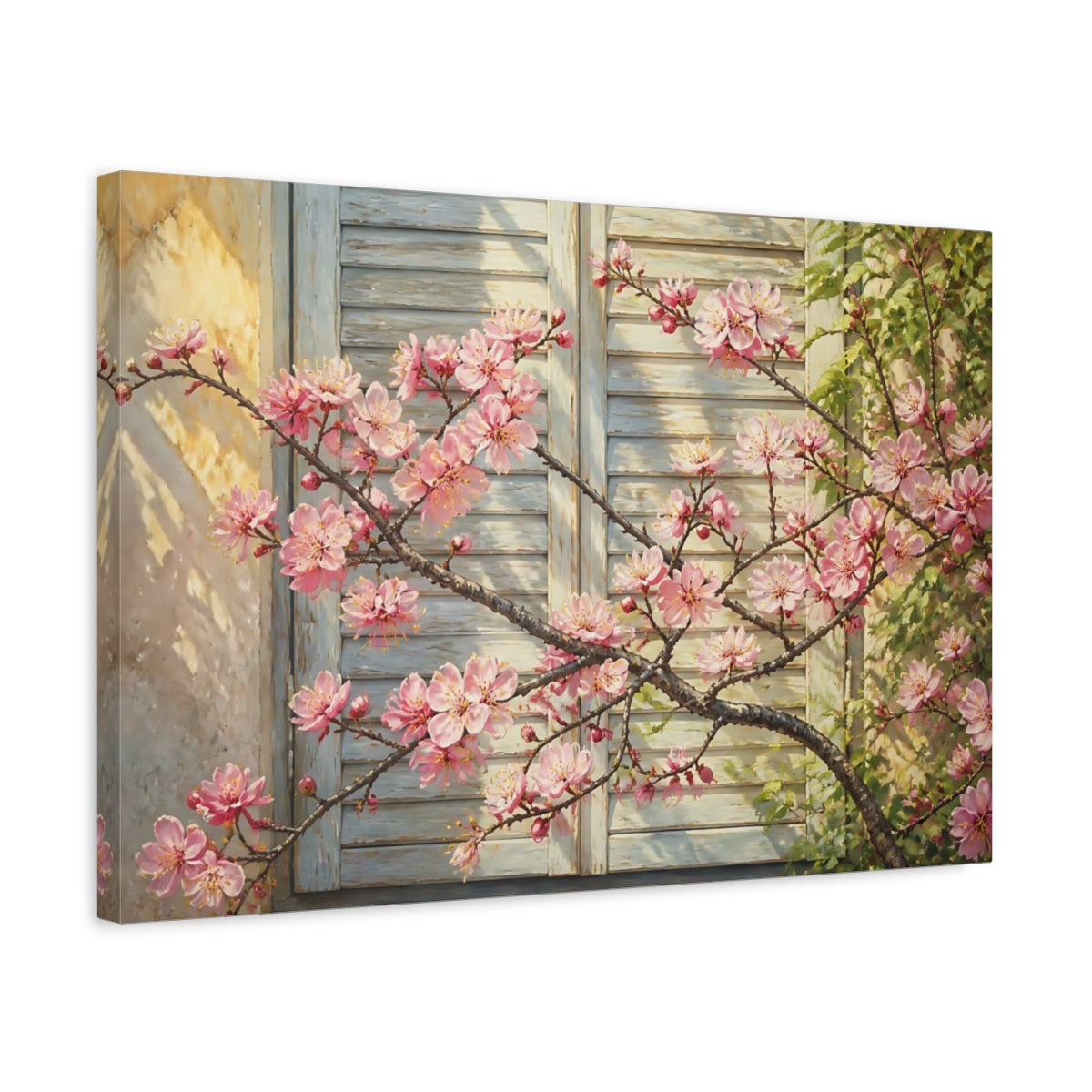 Side Mockup 3. Floral Plum Blossom Branch shown as canvas print