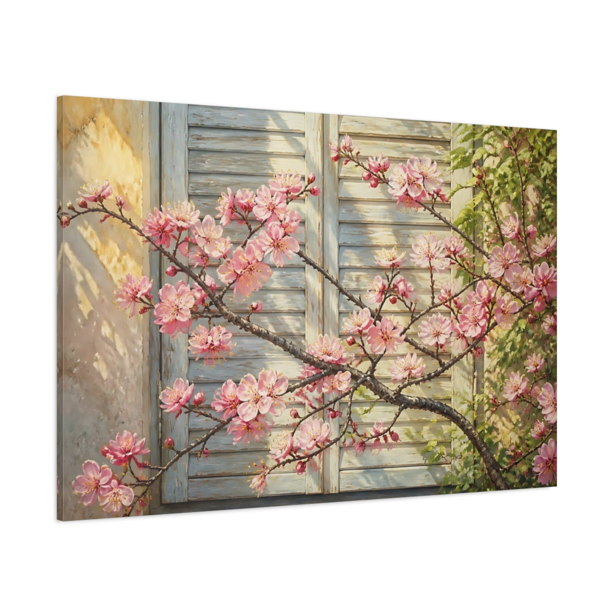 Side Mockup 1. Floral Plum Blossom Branch shown as canvas print