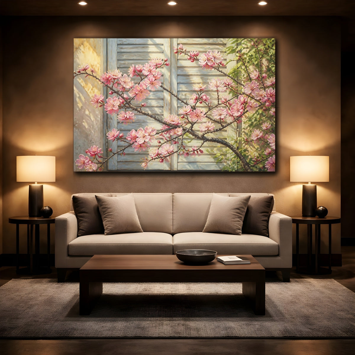 Mockup 2. Floral Plum Blossom Branch shown as canvas print