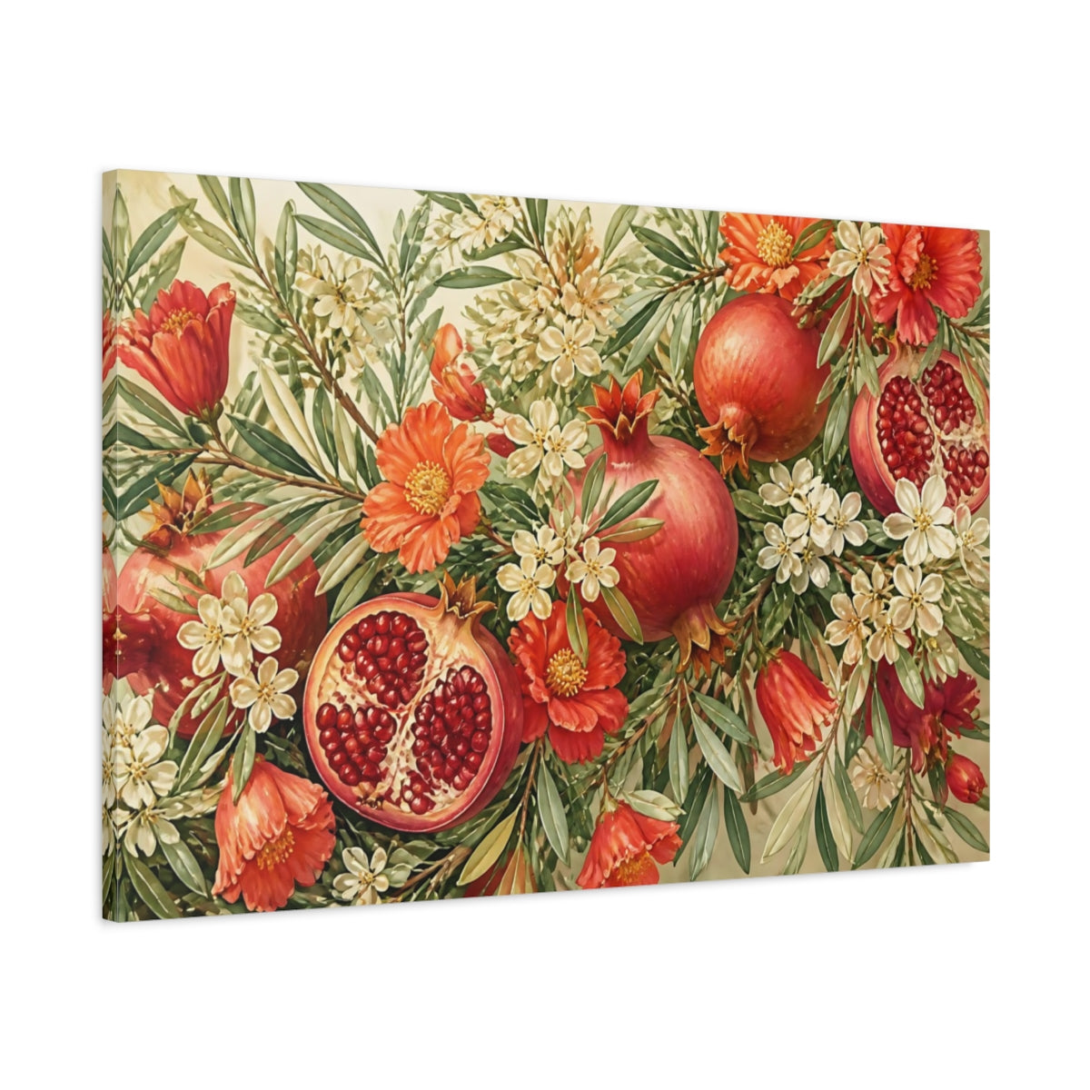 Main Mockup. Floral Pomegranate Still Life shown as canvas print