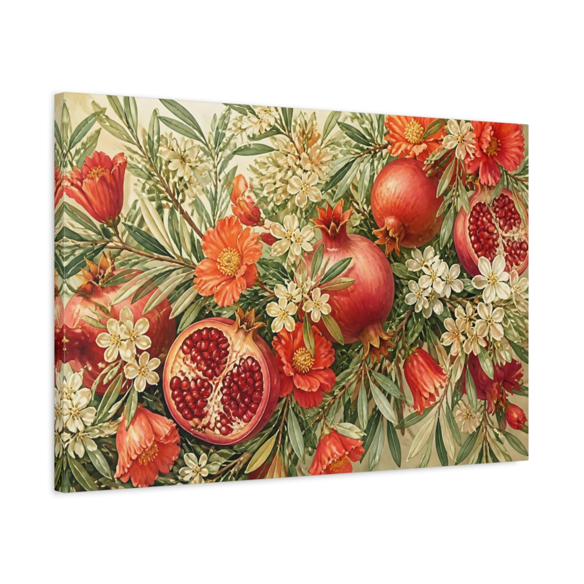 Side Mockup 2. Floral Pomegranate Still Life shown as canvas print