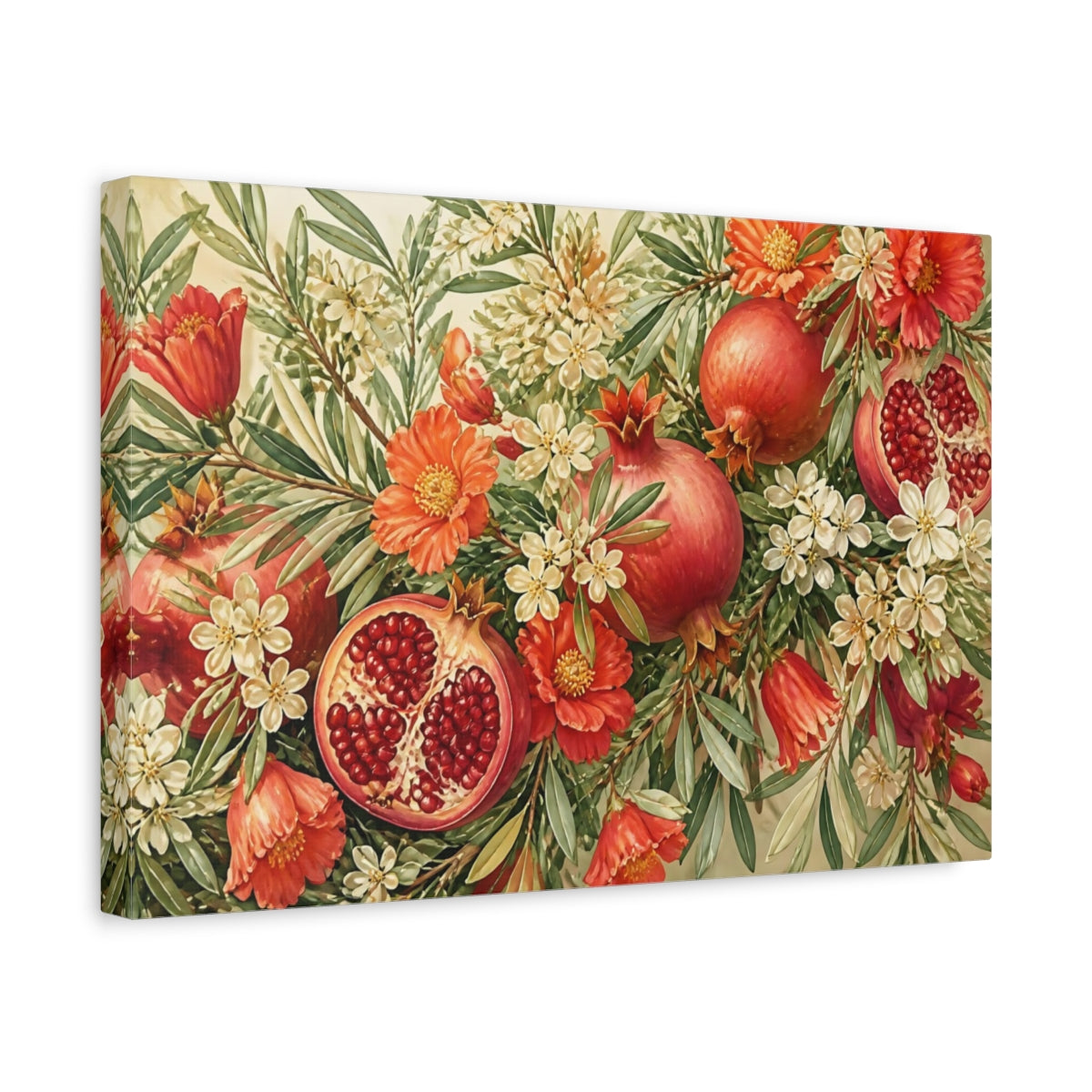 Side Mockup 4. Floral Pomegranate Still Life shown as canvas print