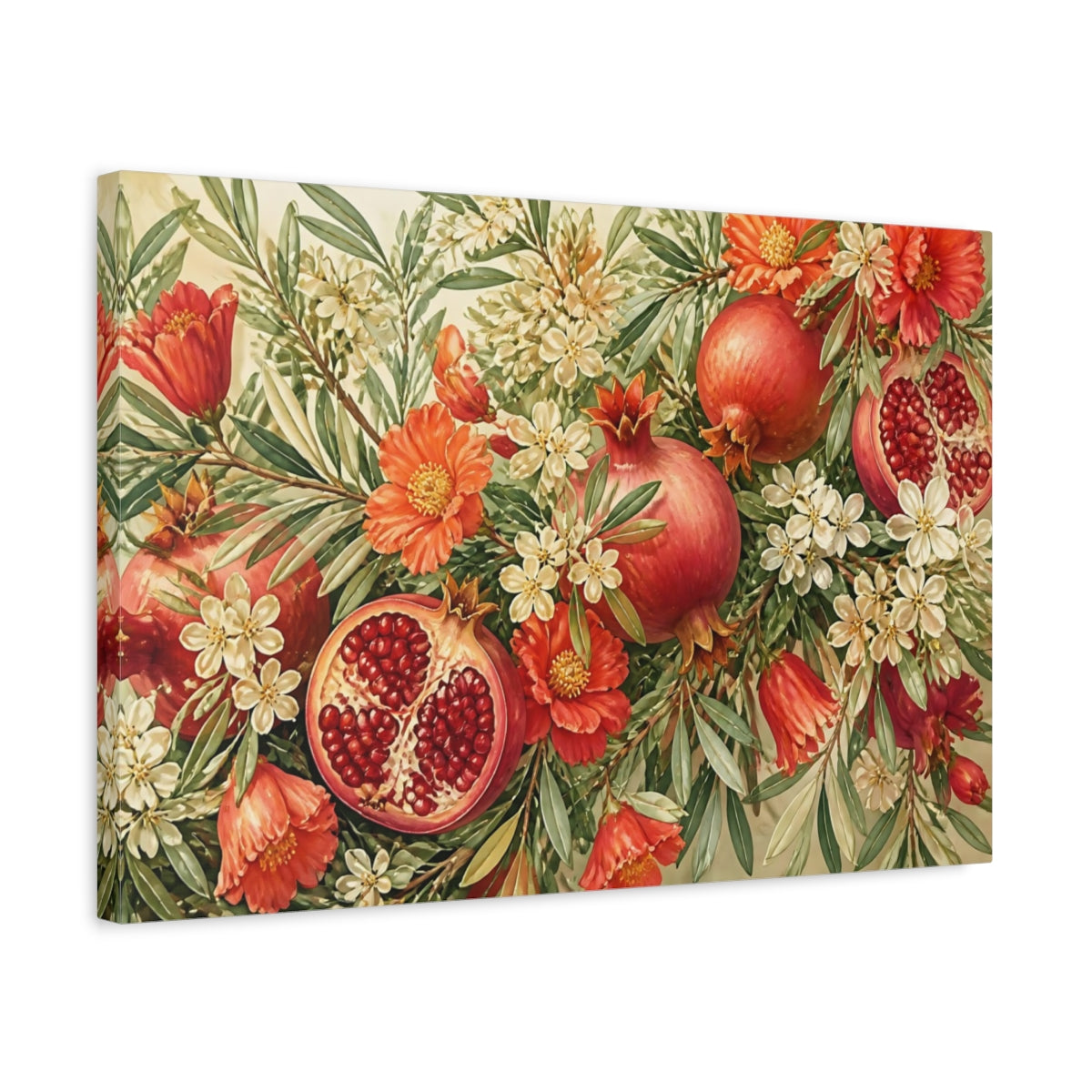 Side Mockup 3. Floral Pomegranate Still Life shown as canvas print