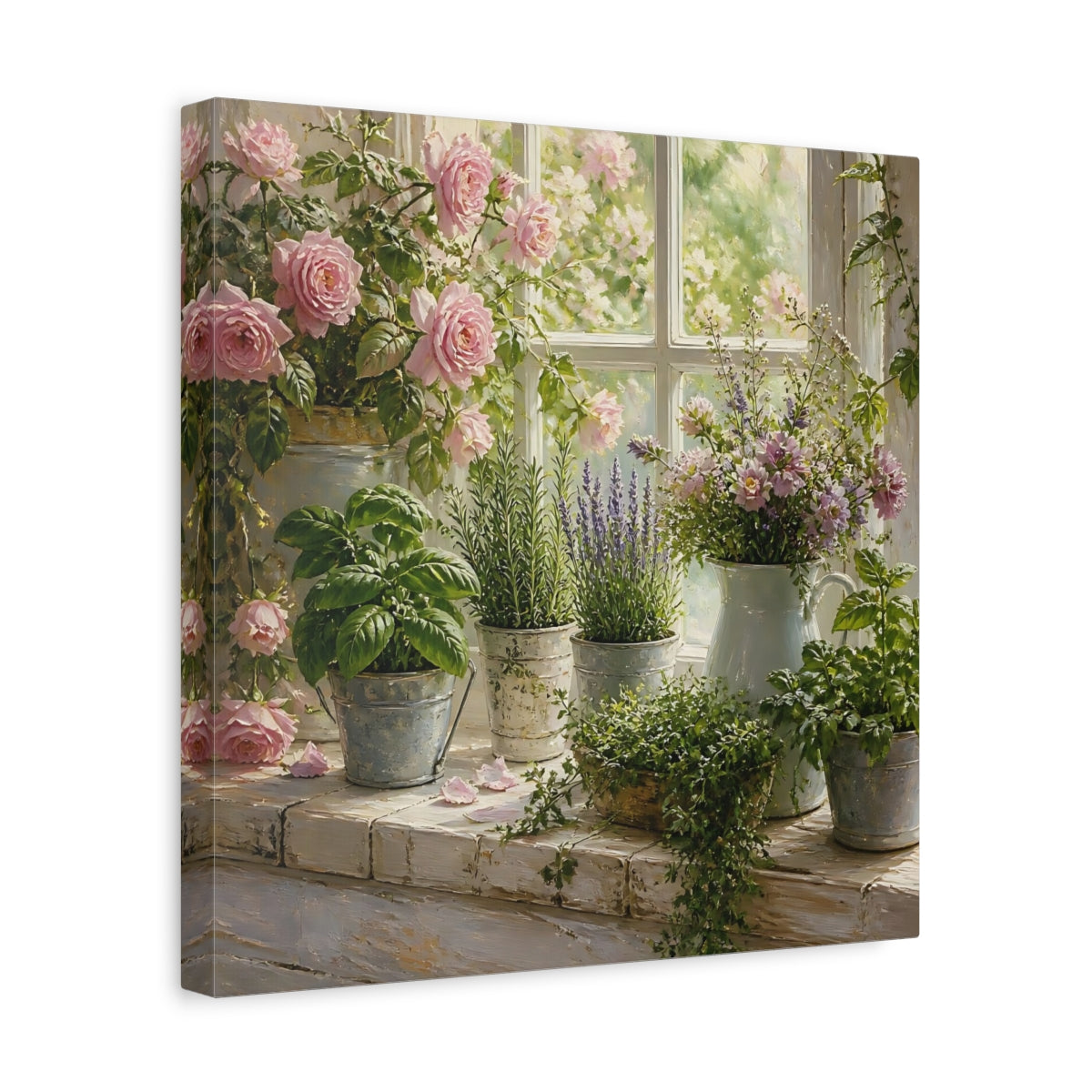 Side Mockup 7. Floral Window Roses shown as canvas print