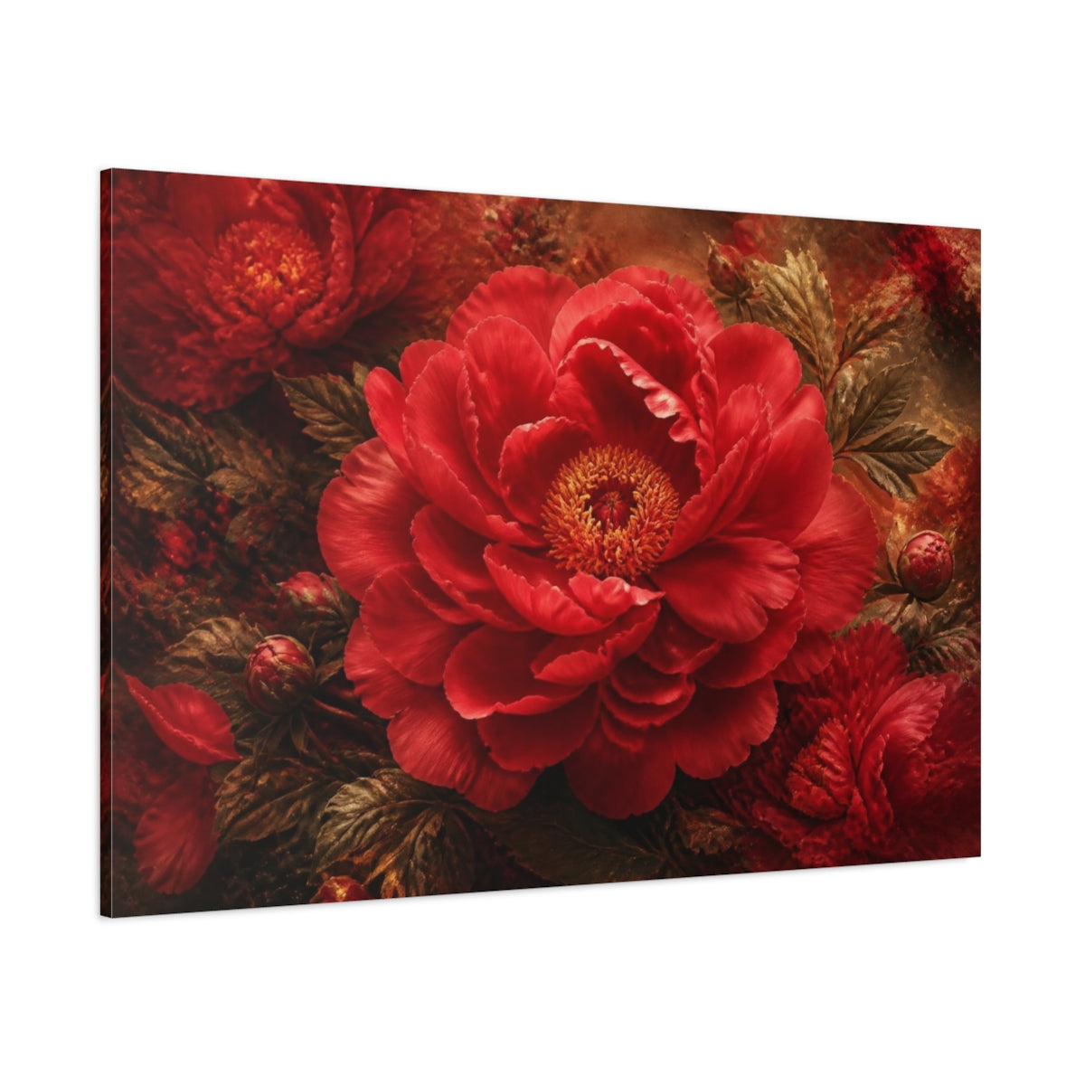 Side Mockup 1. Flower Velvet Red Peony shown as canvas print