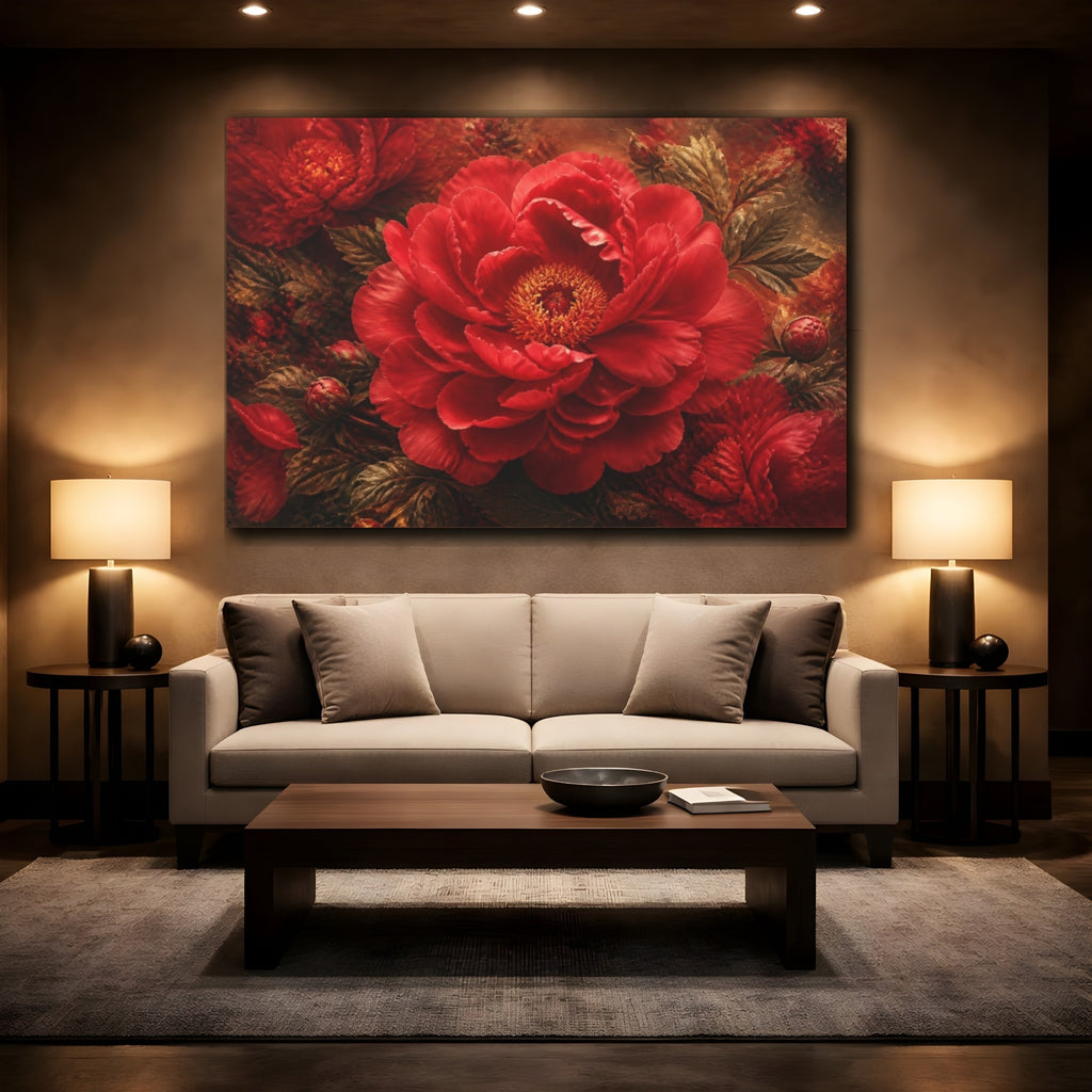 Mockup 2. Flower Velvet Red Peony shown as canvas print