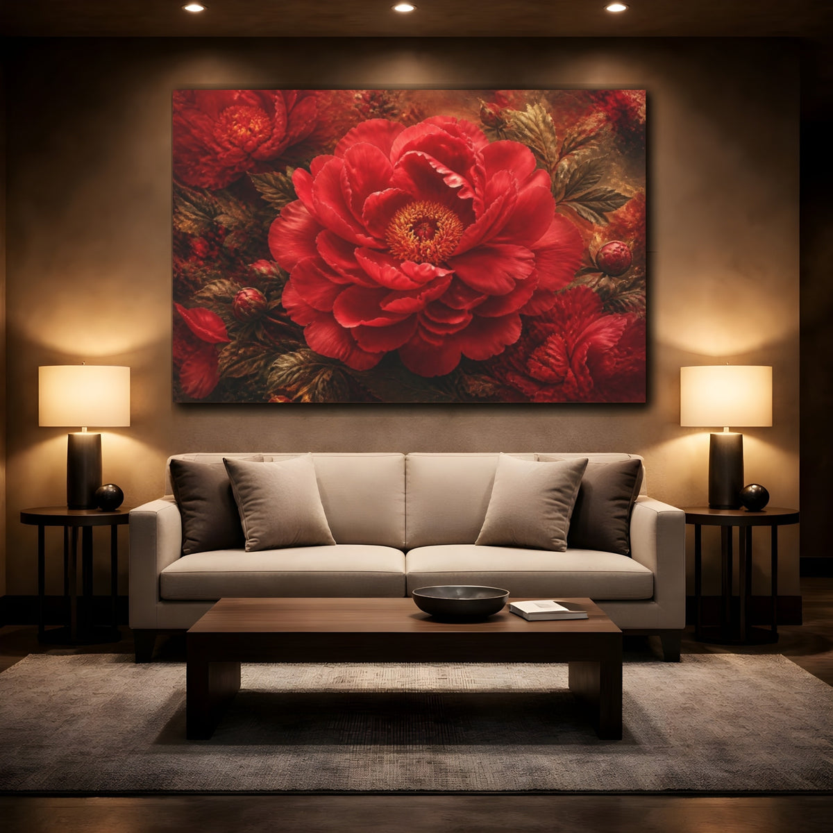 Mockup 2. Flower Velvet Red Peony shown as canvas print
