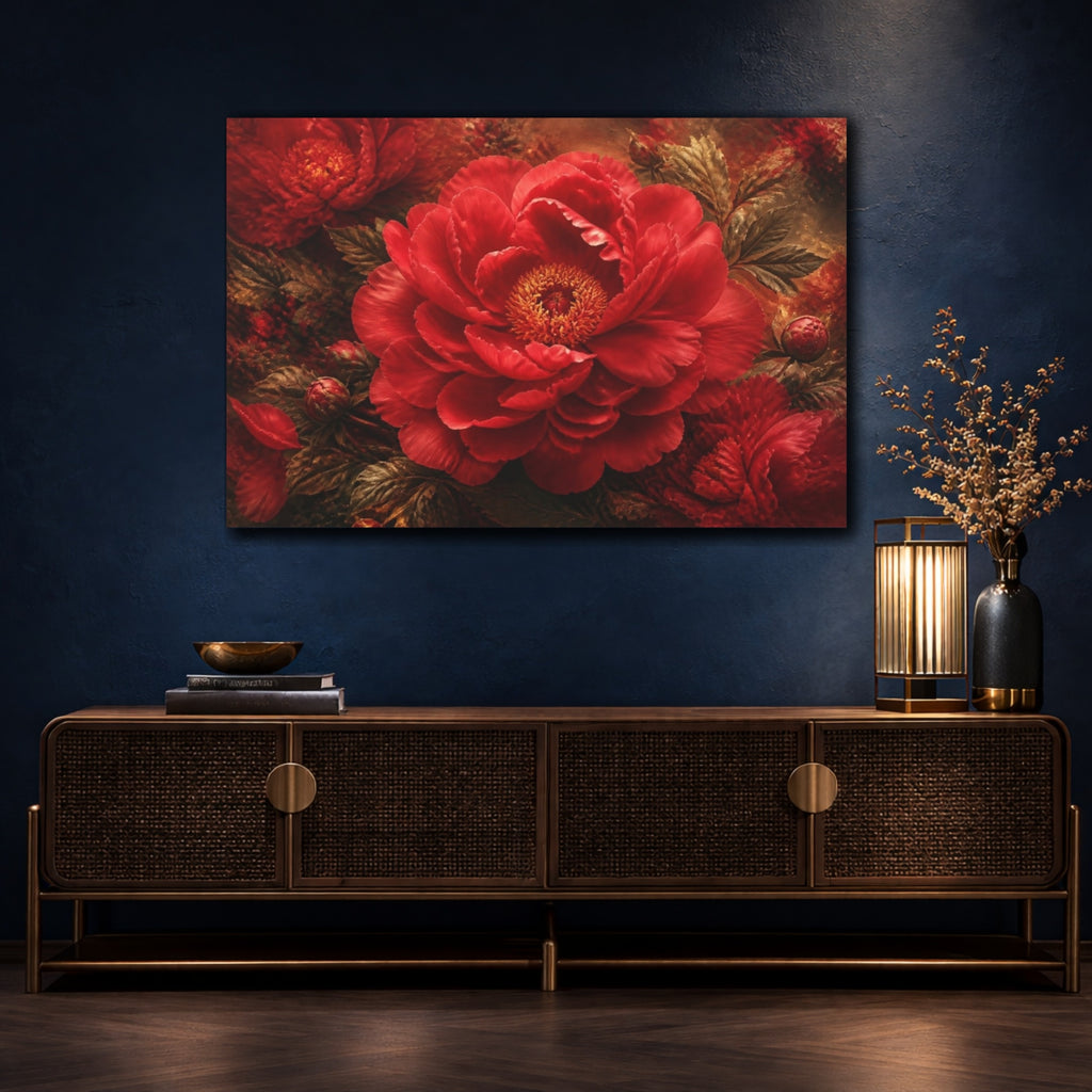 Mockup 4. Flower Velvet Red Peony shown as canvas print