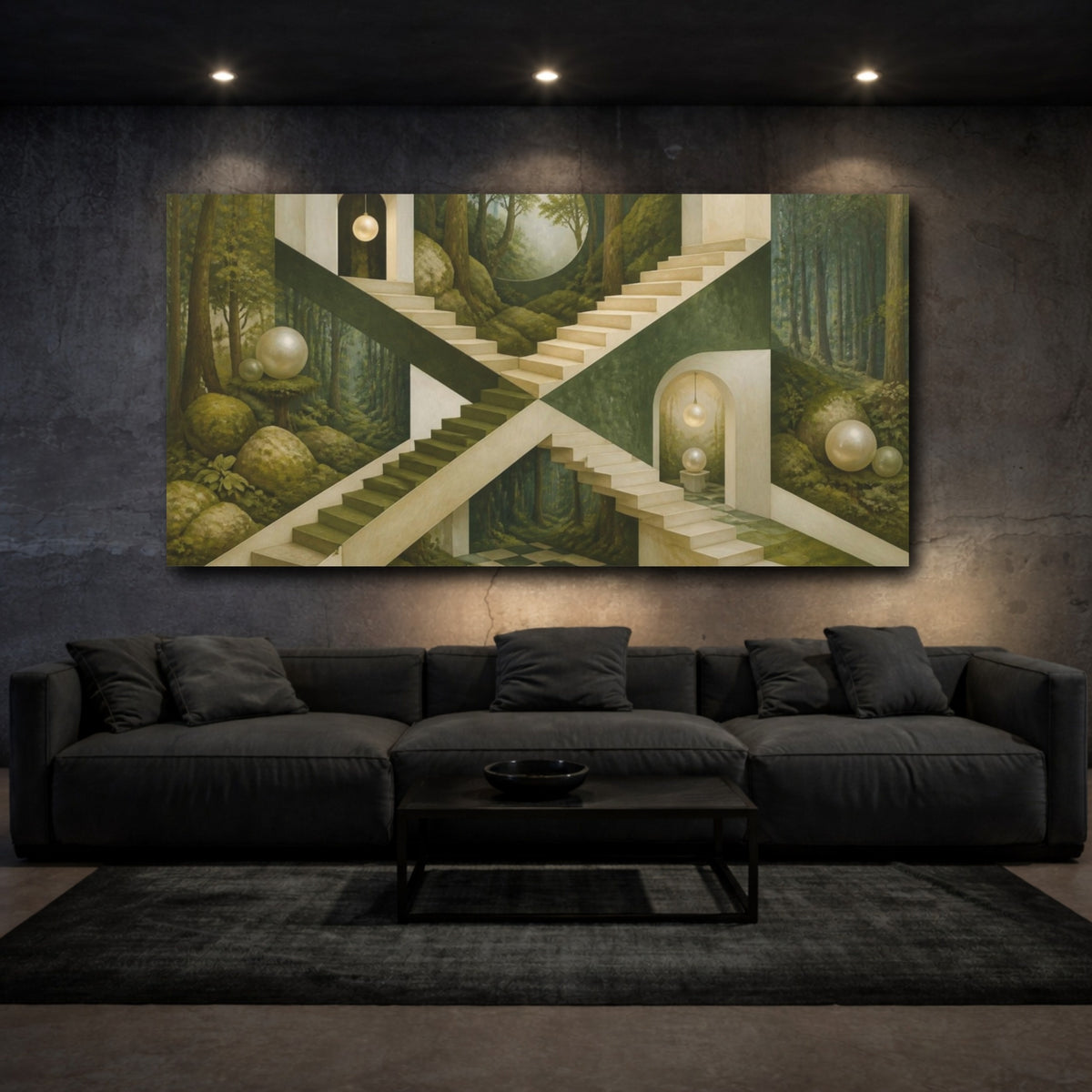 Mockup 3. Forest Staircase Illusion shown as canvas print