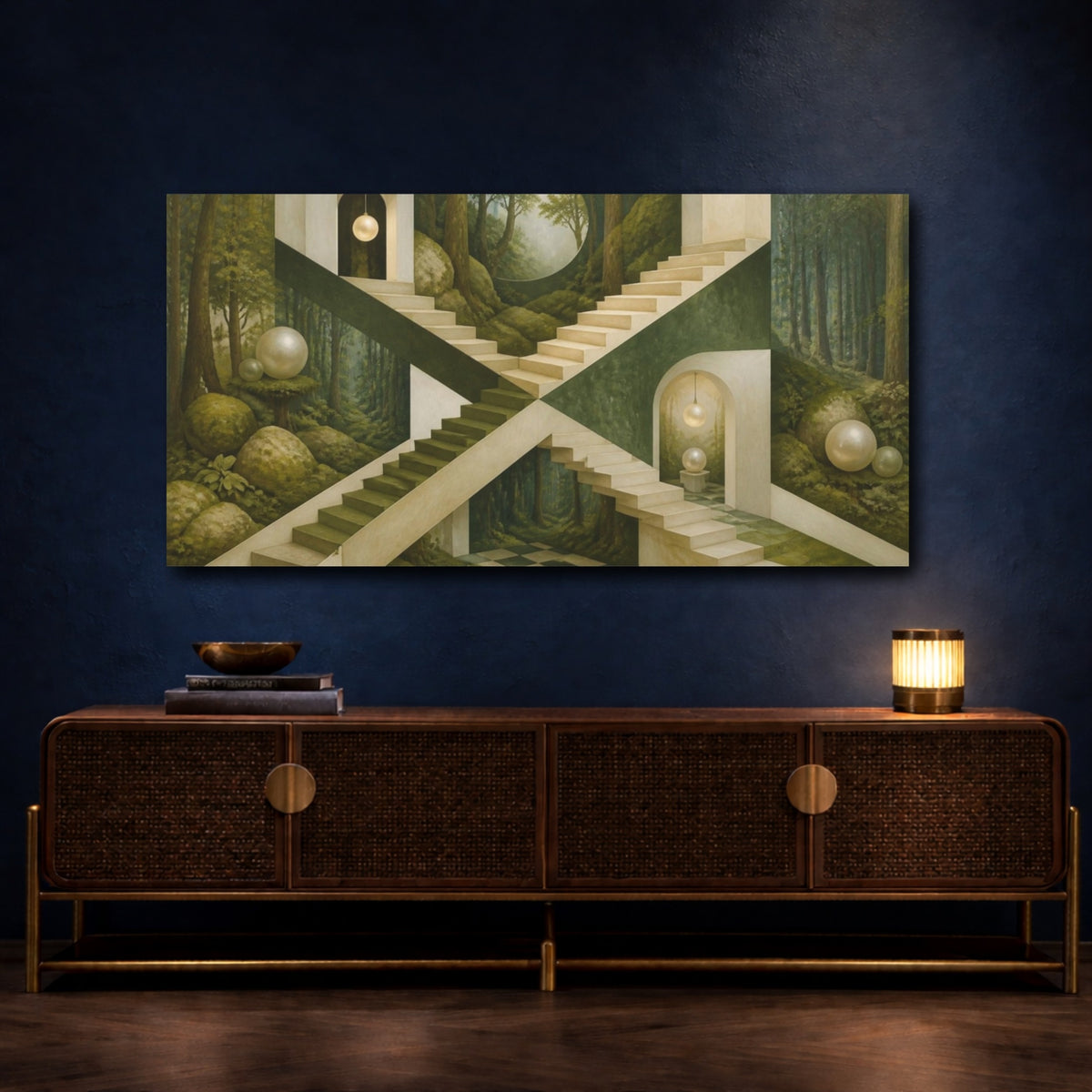 Mockup 4. Forest Staircase Illusion shown as canvas print