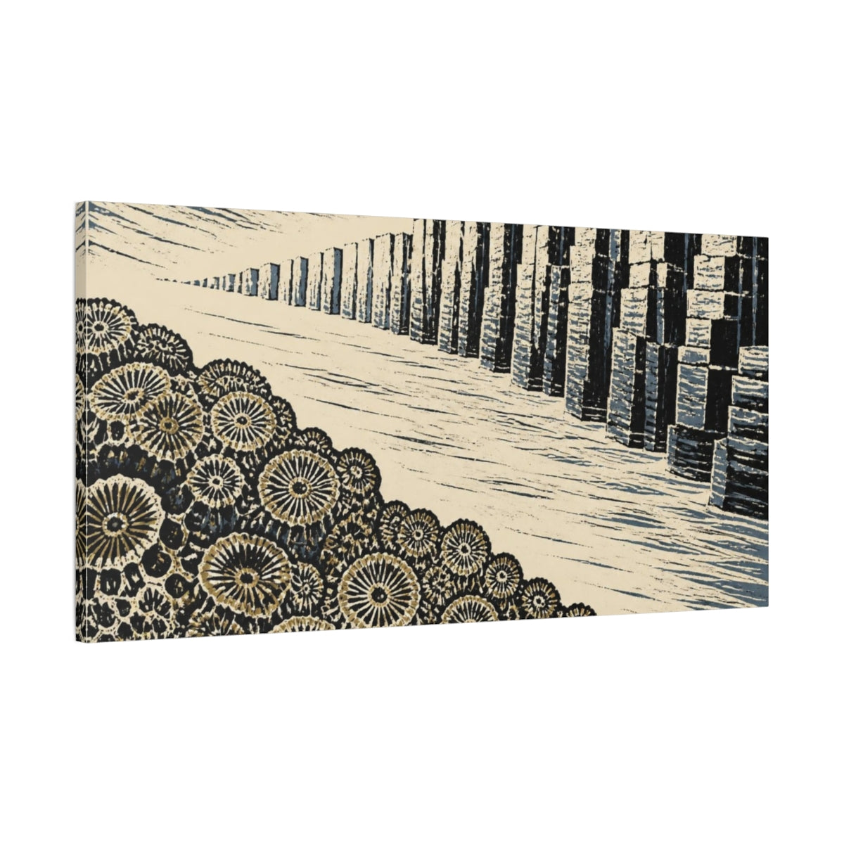 Main Mockup. Fossil Coral & Stone Columns shown as canvas print