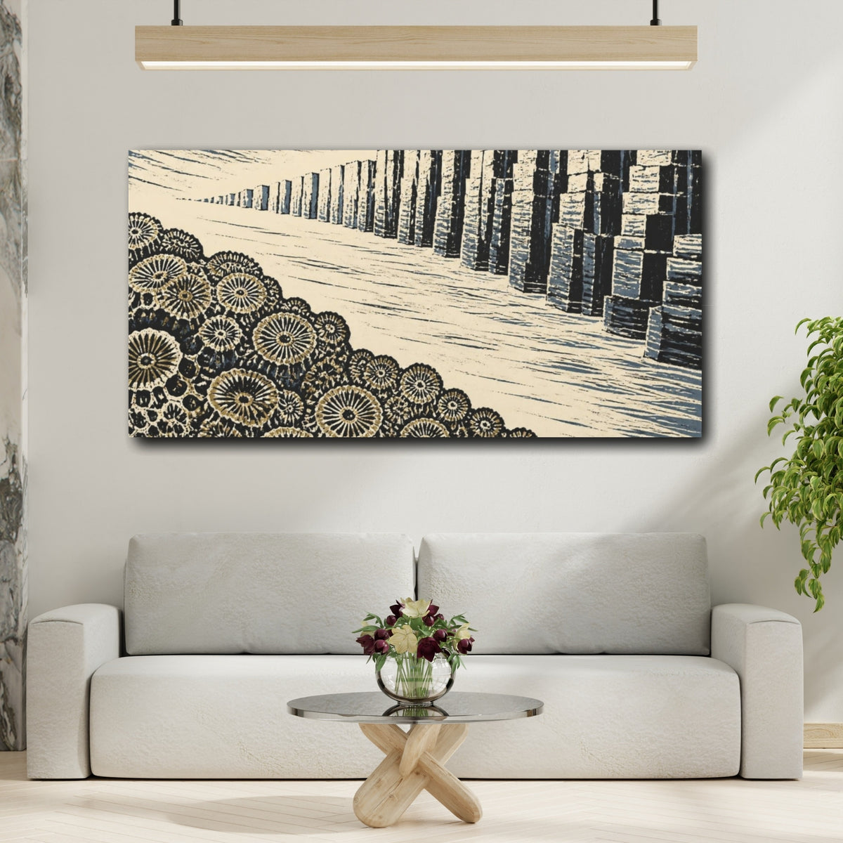 Mockup 2. Fossil Coral & Stone Columns shown as canvas print