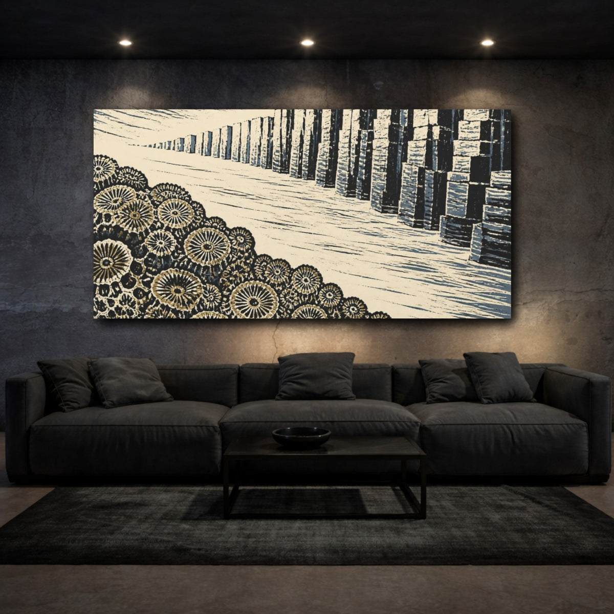 Mockup 3. Fossil Coral & Stone Columns shown as canvas print