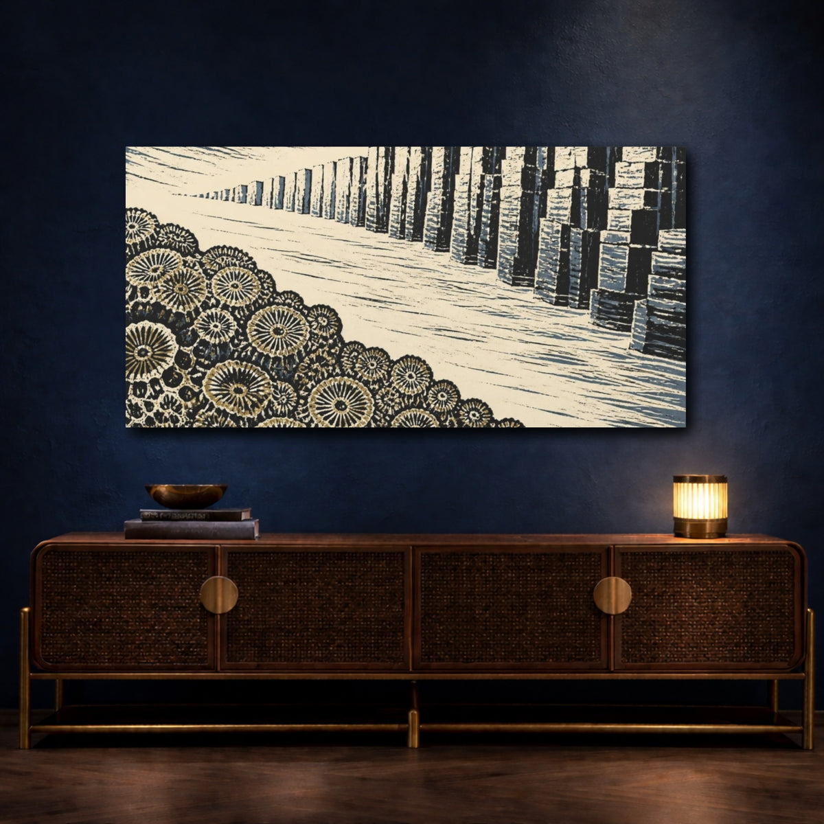 Mockup 4. Fossil Coral & Stone Columns shown as canvas print