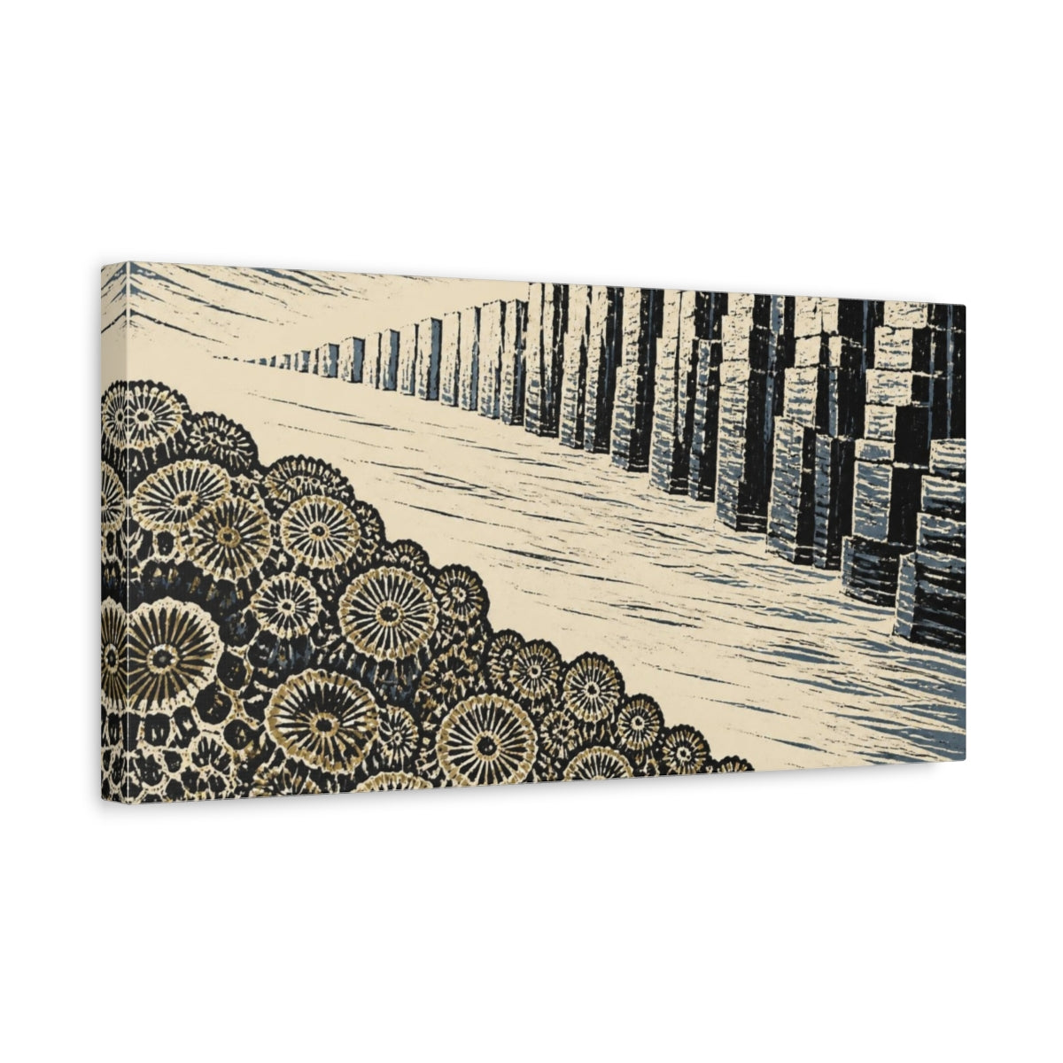 Side Mockup 3. Fossil Coral & Stone Columns shown as canvas print