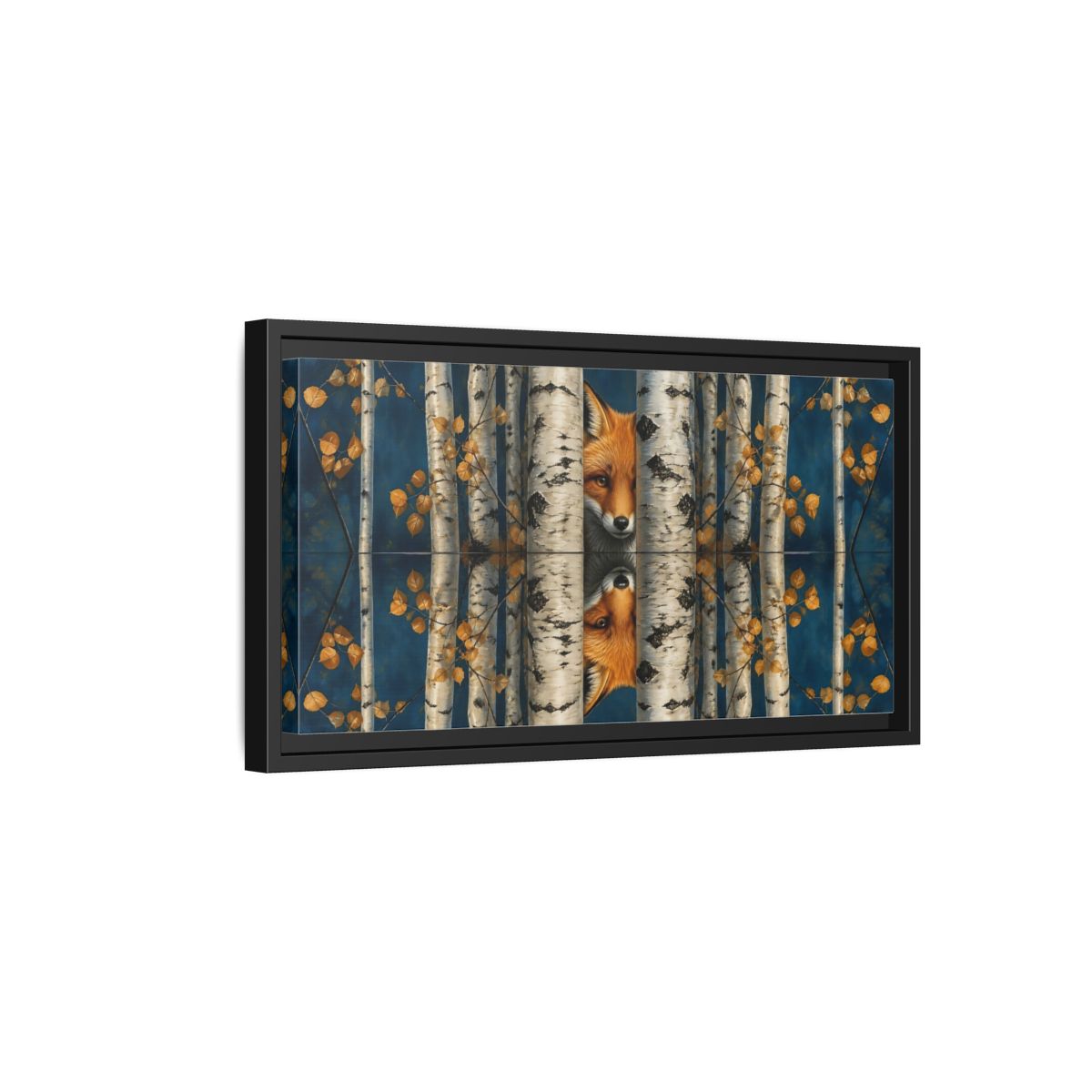 Side Mockup 8. Fox Among Birch Trees shown as framed canvas print