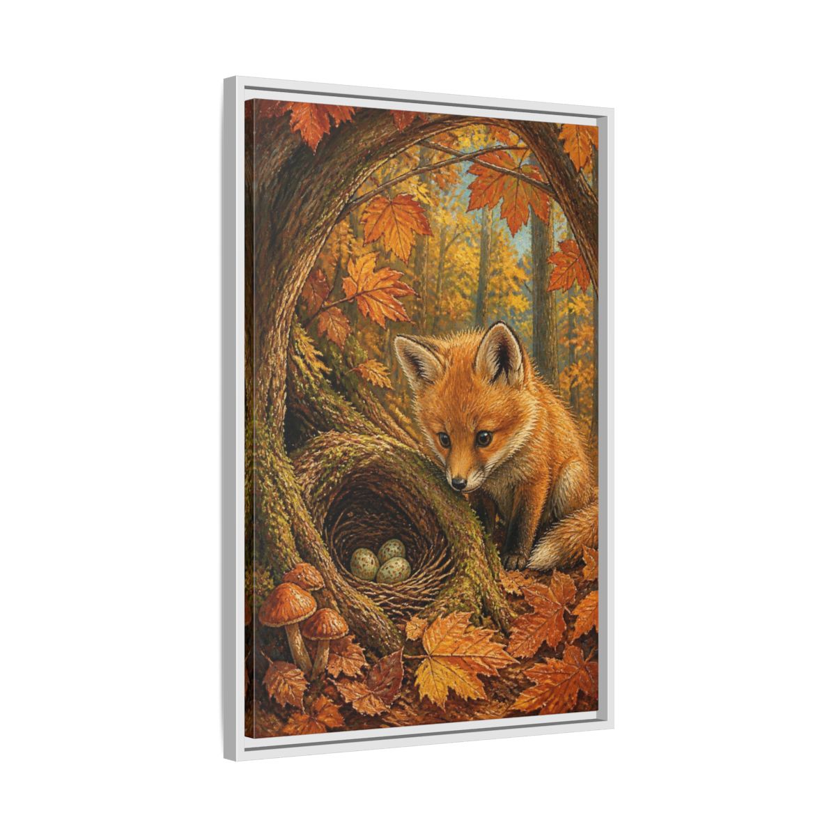 Side Mockup 10. Fox Cub Kids Room shown as framed canvas print